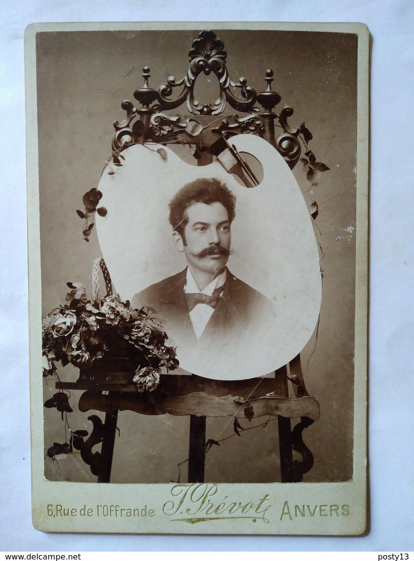 Photographie Ancienne De Cabinet - Portrait Homme - Palette Peintre - Autoportrait ?? -  Photo J.Prevot, ANVERS   BE - Non Classés