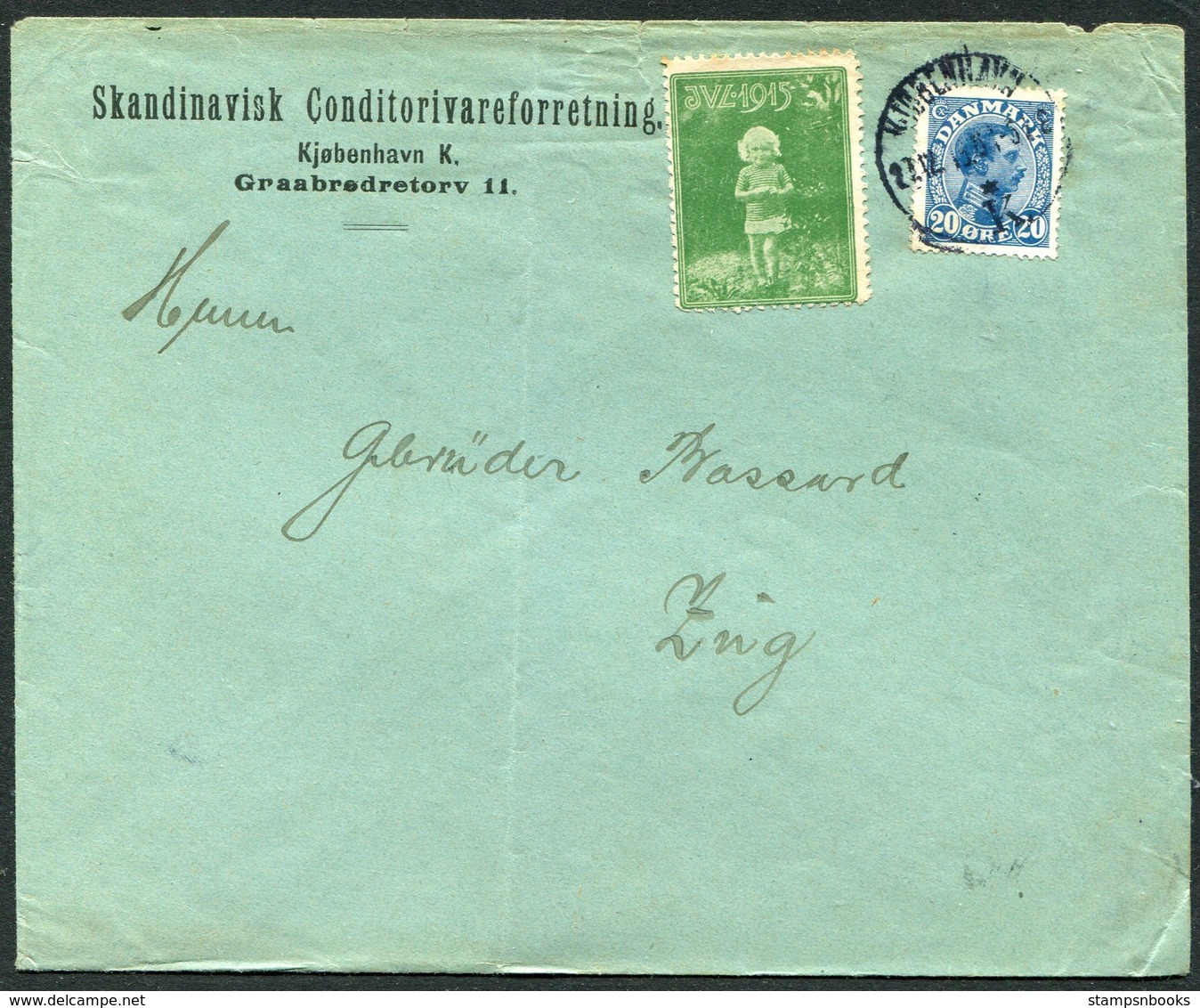 1915 Denmark Skandinavisk Conditorivareforretning Copenhagen Christmas Charity Seal Cover - Covers & Documents