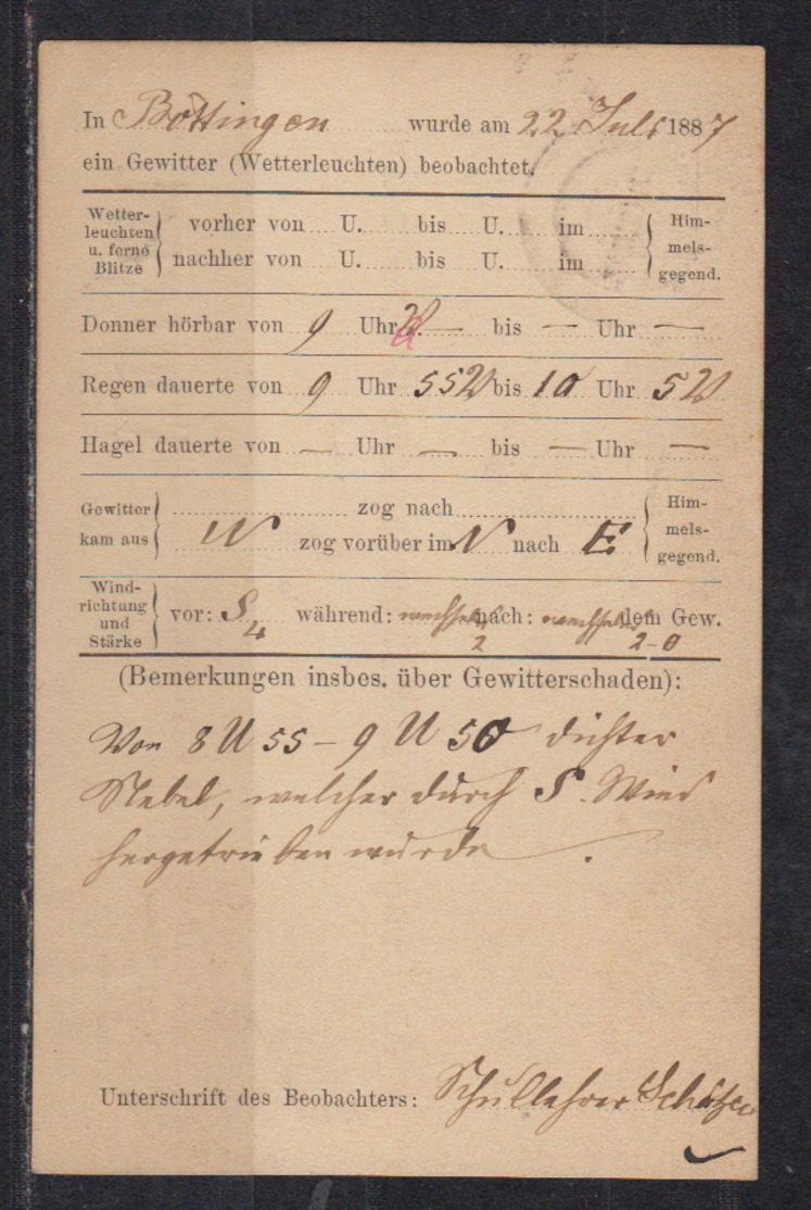 Württemberg Behördenganzsache D.Meteorologische Centralstation MiNo. DPB 14 Von Spaichingen 1897 Nach Stuttgart (100.-) - Sonstige & Ohne Zuordnung