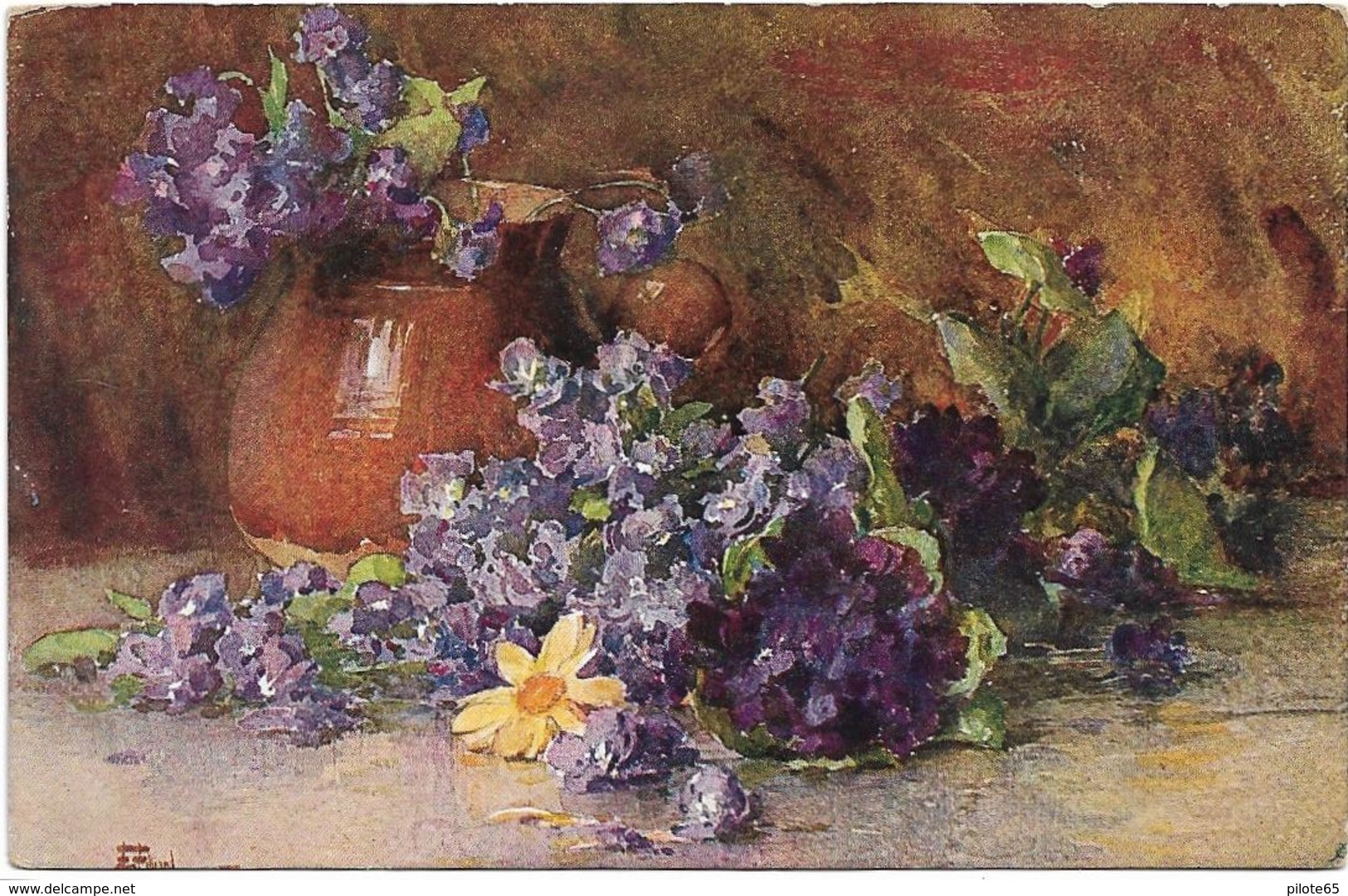 FANTAISIE / FLEURS / BOUQUET DE FLEURS / AQUARELLE / Nr . 521 M . M VIENNE M . MUNK - Autres & Non Classés