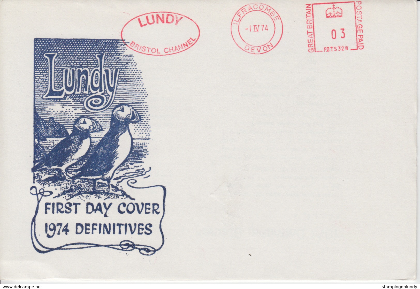 #15 Great Britain Lundy Puffin FDC Puffin Bust Definitives 1974 FREE UK P+P !SALE HALF PRICE! - Local Issues