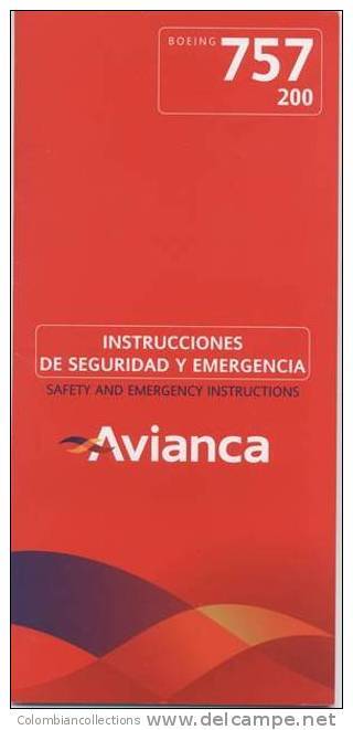 Lote TSA6, Colombia, Avianca, Boeing 757 200, Tarjeta De Seguridad, Safety Card - Consignes De Sécurité