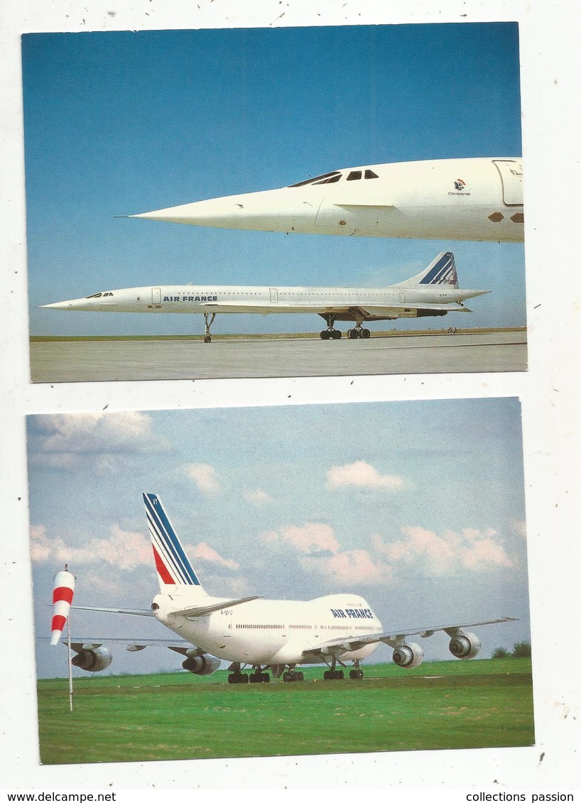 Cp , Aviation ,avion ,AIR FRANCE ,Concorde(2), Boeing 747(2) Airbus , Airbus 320 , LOT DE 6 CARTES POSTALES - 1946-....: Modern Era