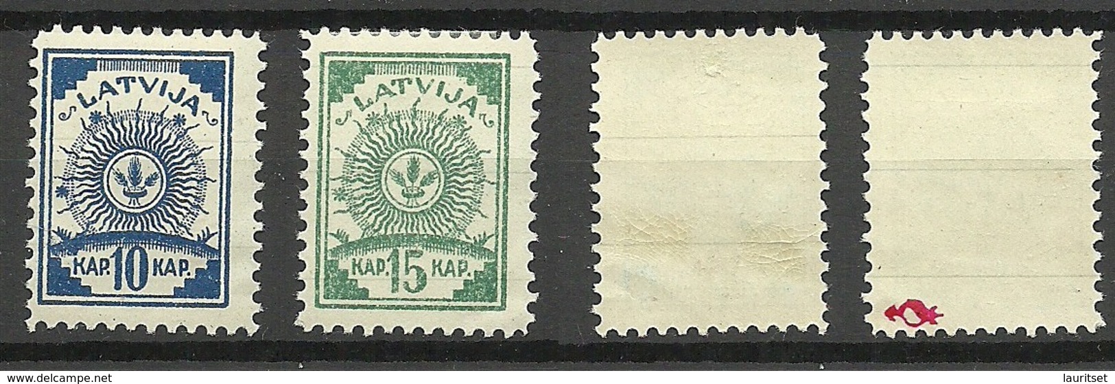 LETTLAND Latvia 1919 Michel 4 - 5 A Incl Michel 4 With 2 Lines Only + Michel 5 As Light Green Color Variety (signed) * - Latvia