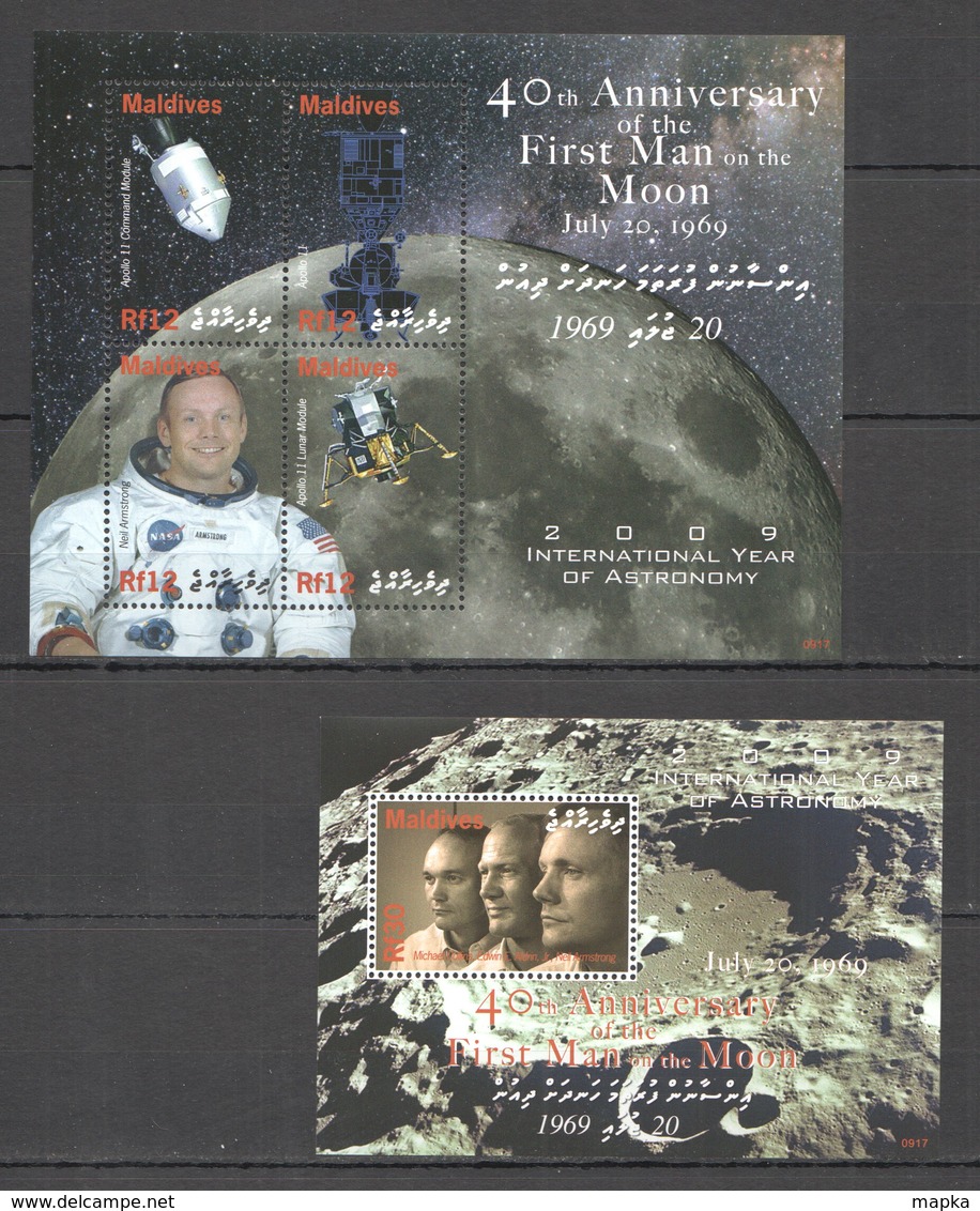 J915 2009 MALDIVES SPACE FIRST MAN ON THE MOON ARMSTRONG APOLLO 11 KB+BL MNH - Andere & Zonder Classificatie