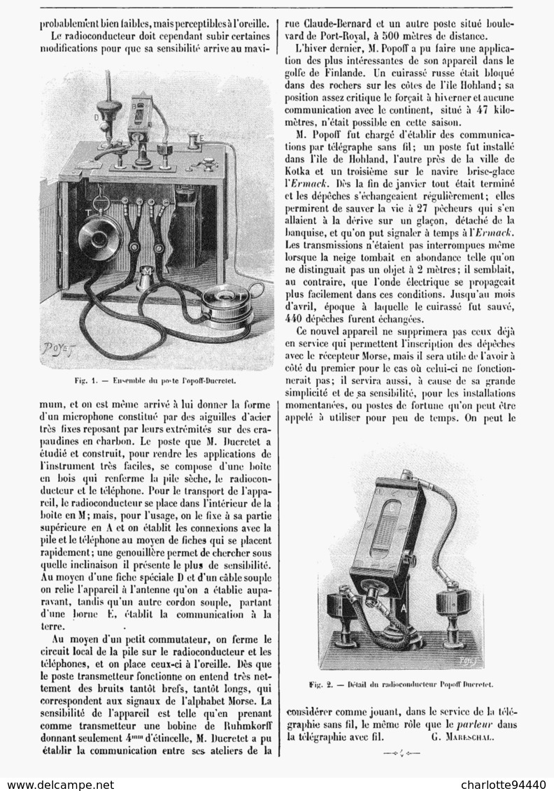 TELEGRAPHIE Sans FIL " POSTE POPOFF-DUCRETET " 1901 - Otros & Sin Clasificación