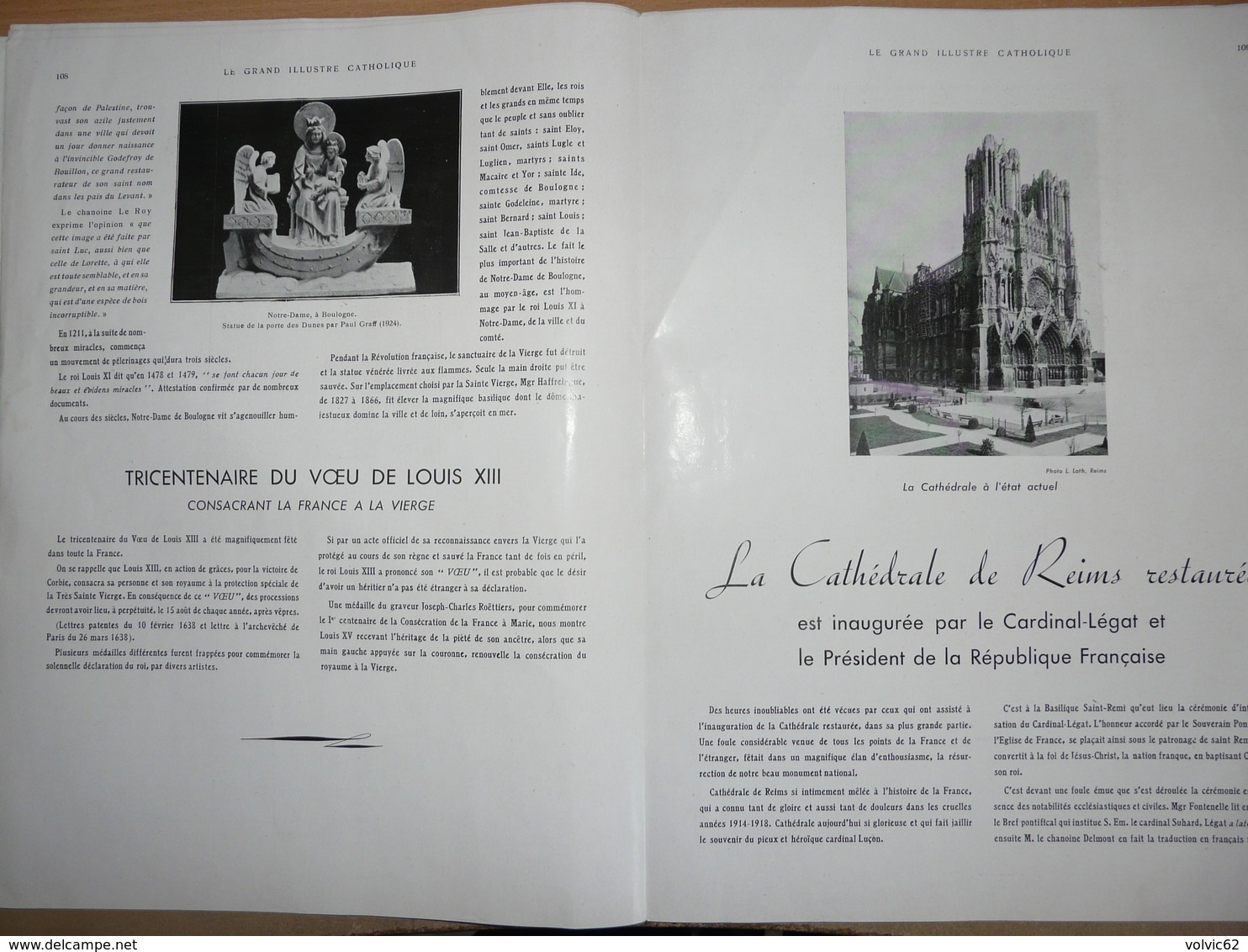 Le grand illustré catholique 1938 édition Amiens  Notre dame boulogne sur mer congrès marial cathédrale reims restaurée