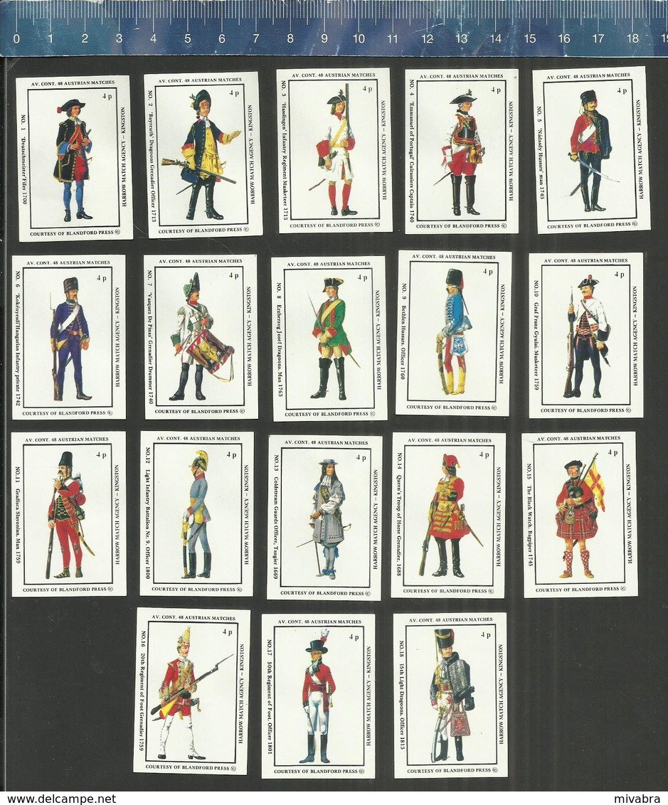 HISTORICAL UNIFORMS - HARROW MATCH AGENCY Av. Cont. 48 AUSTRIAN MATCHES (4p) Matchbox Labels AUSTRIA - Boites D'allumettes - Etiquettes