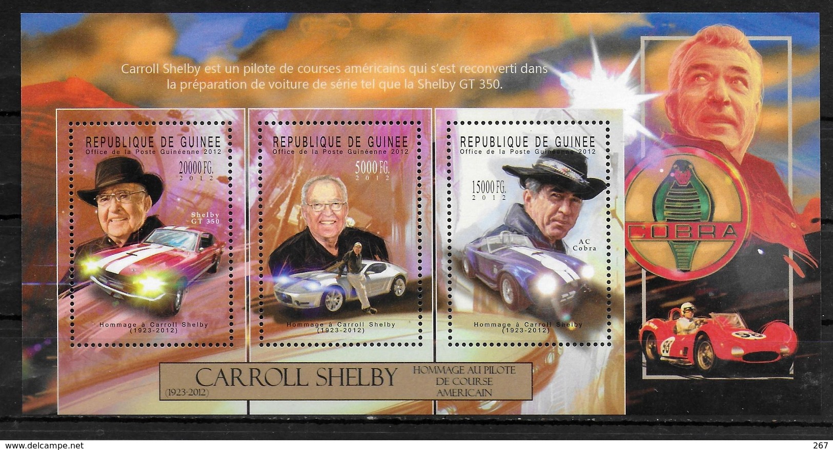 GUINEE  Feuillet  N° 6421/23  * *  ( Cote 20e ) Automobile  Carroll Shelby - Automobile