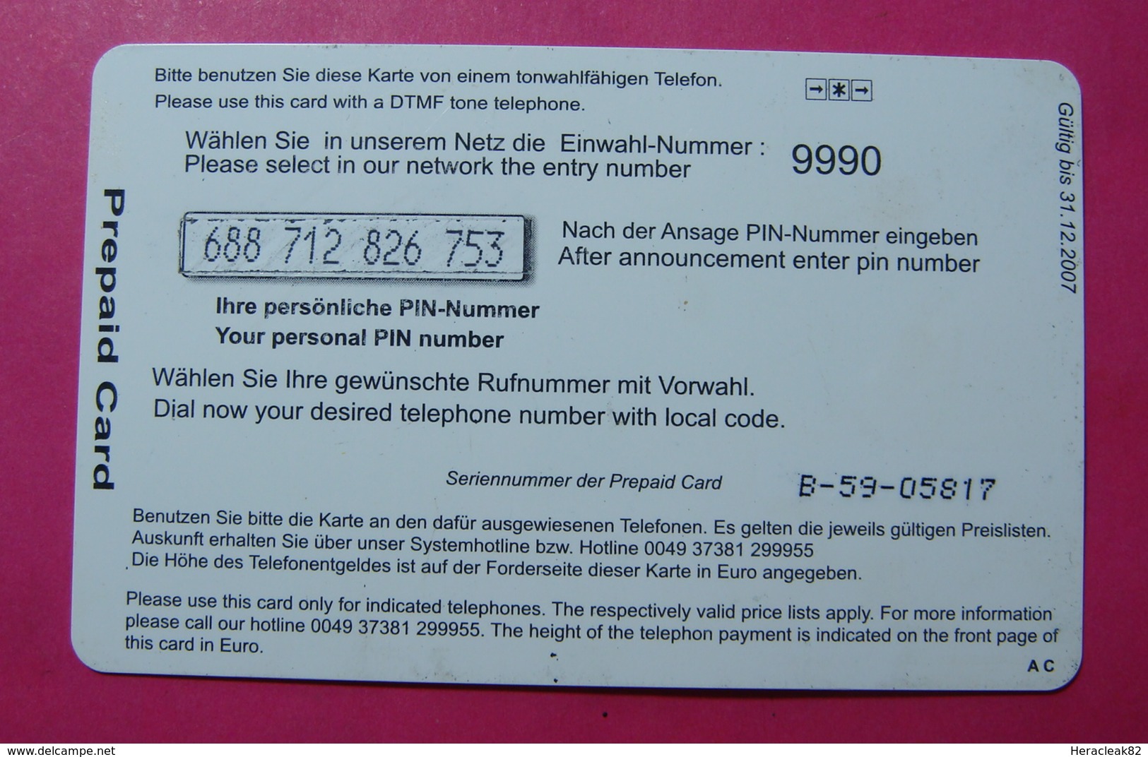 Serie B-59-0...6, German Army In Kosovo Prepaid Phone CARD 10 Euro Used Operator KBIMPULS *Satellite* - Kosovo