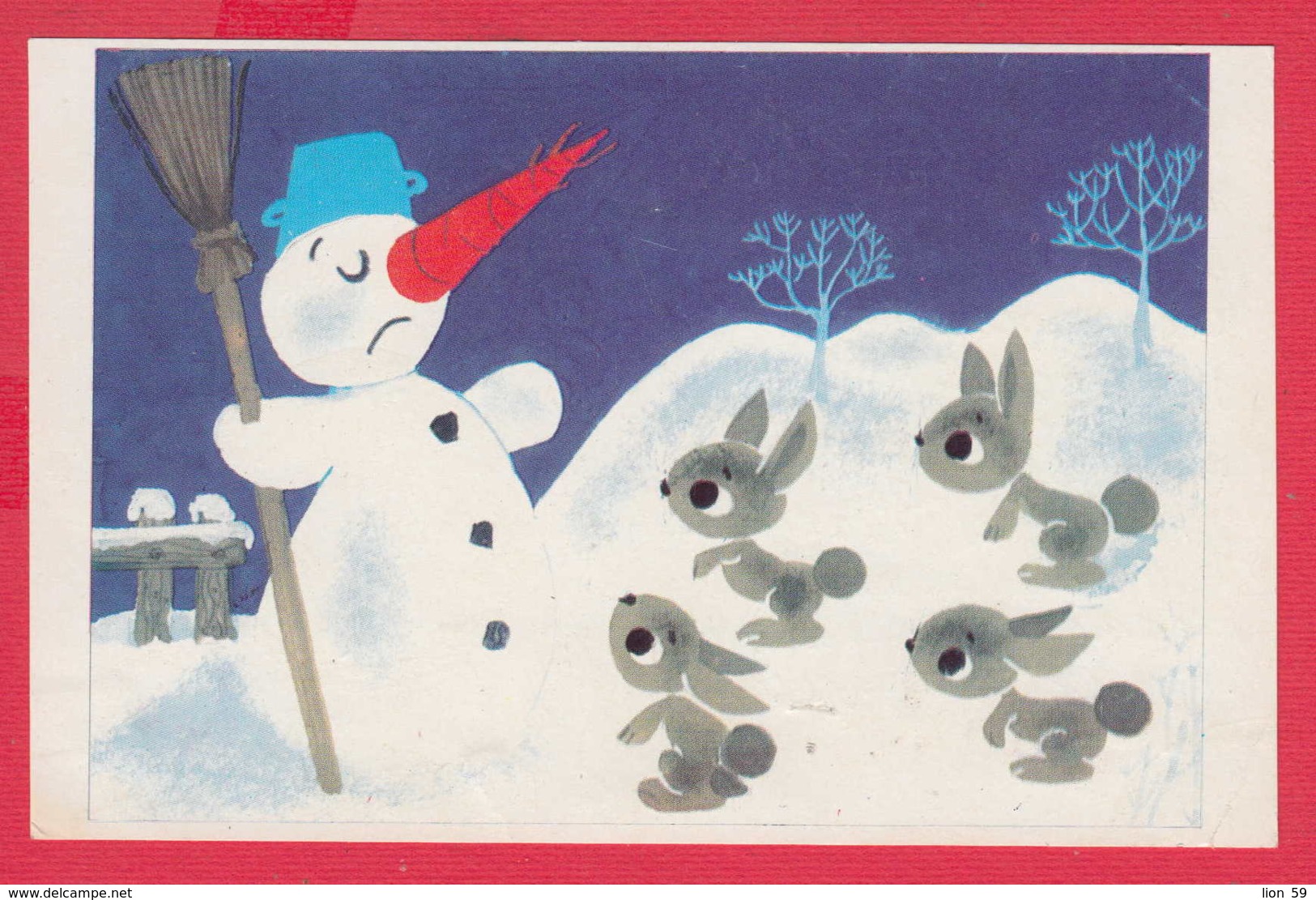 245329 / Bulgaria Art L. CHAKALOV - WINTER SNOWMAN AND Rabbit Lapin Kaninchen - New Year - Bulgarie Bulgarien - New Year