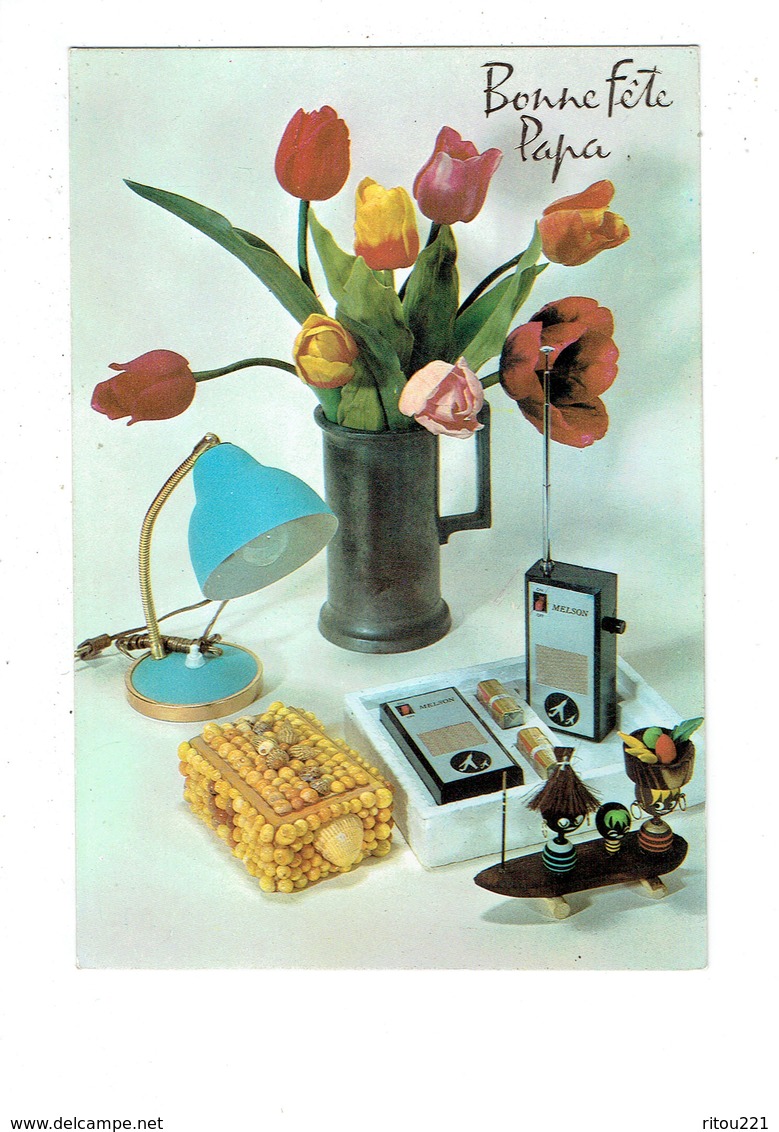 Cpm Bonne Fête Papa Fleurs Tulipes étain Talkie Walkie MELSON Radio Boîte Coquillage Lampe Planche Skate - Autres & Non Classés