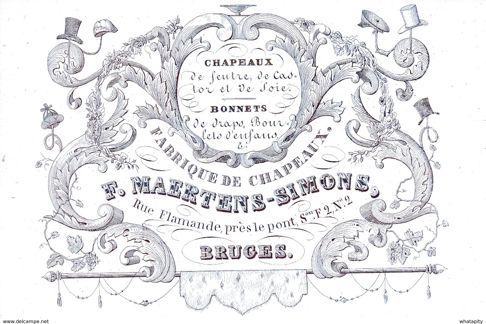 510/29 -- BRUGES CARTE PORCELAINE - Carte Illustrée Fabrique De Chapeaux Maertens-Simons - Litho Années 1840/50 - Visiting Cards