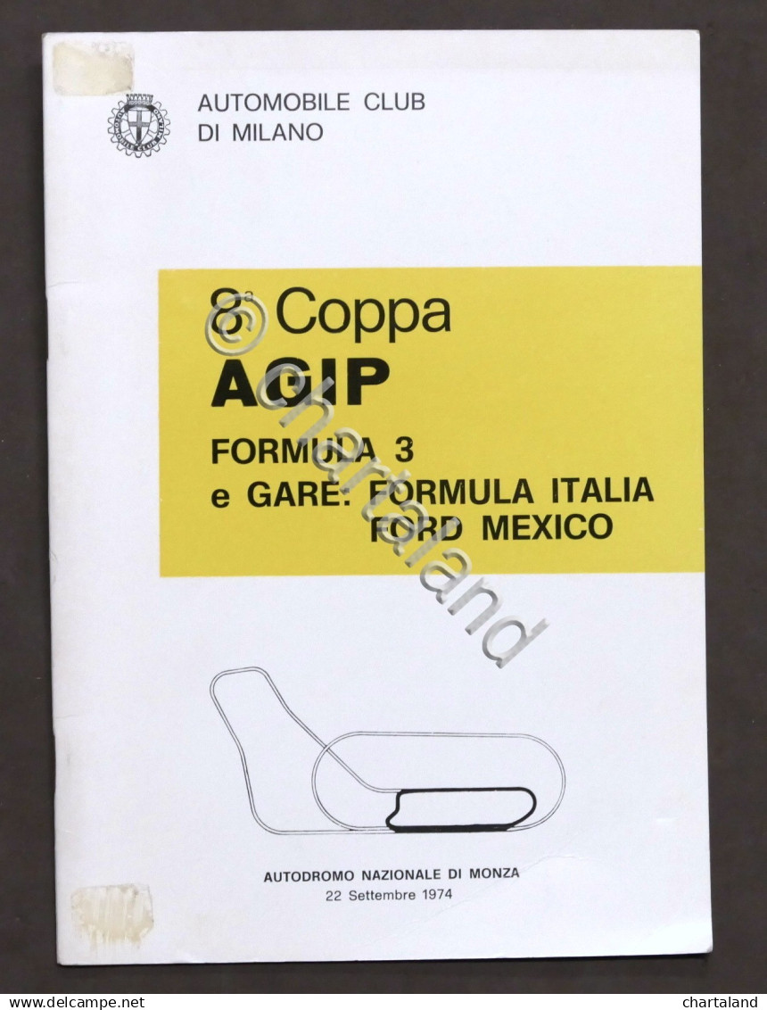 8^ Coppa Agip - Formula 3 - Formula Italia - Autodromo Monza 1974 - Regolamento - Altri & Non Classificati