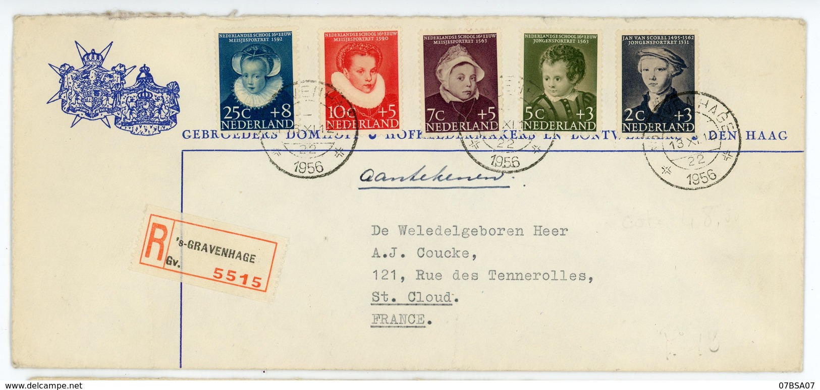 PAYS BAS ENV 1956 GRAVENHAGE LETTRE RECOMMANDEE => FRANCE - Lettres & Documents