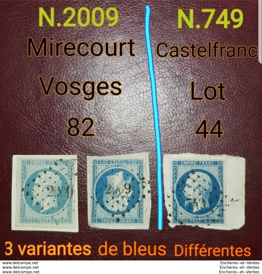 FRANCE 3 Timbres Napoléon III 14A 2 Timbres De Mirecourt Et 1 De Castelfranc - 1853-1860 Napoléon III