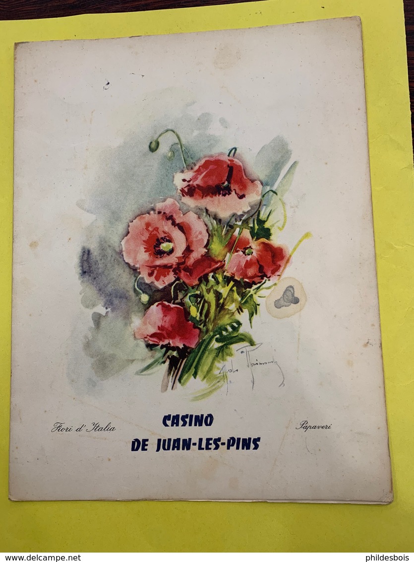 MENU CASINO JUAN LES PINS  Aout 1953 DEDICACE  MOULOUDJI - Menus