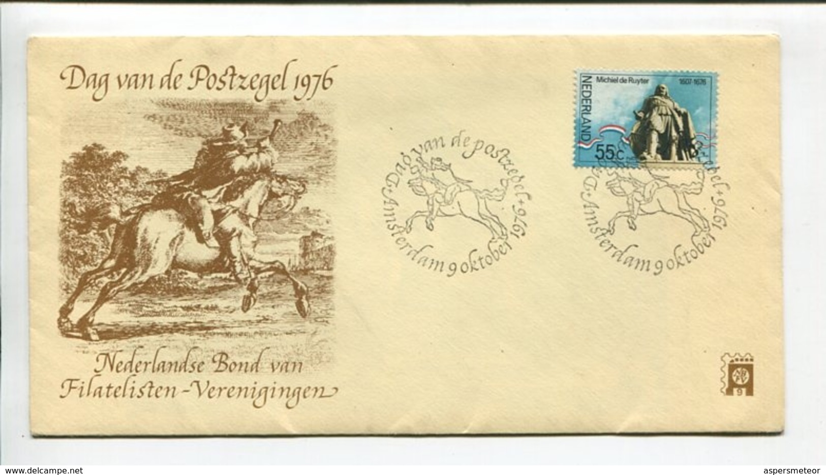 NEDERLAND - DAG VAN DE POSFZEGEL, MICHIEL DE RUYTER. AÑO 1976, SOBRE DIA DE EMISION ENVELOPE FDC - LILHU - Cartas & Documentos