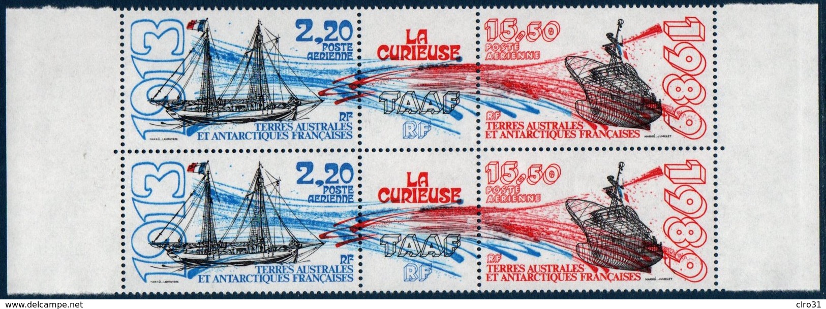 TAAF 1989  Navire "La Curieuse"    N° YT PA 106A **  MNH  Le Triptyque En  Paire - Poste Aérienne