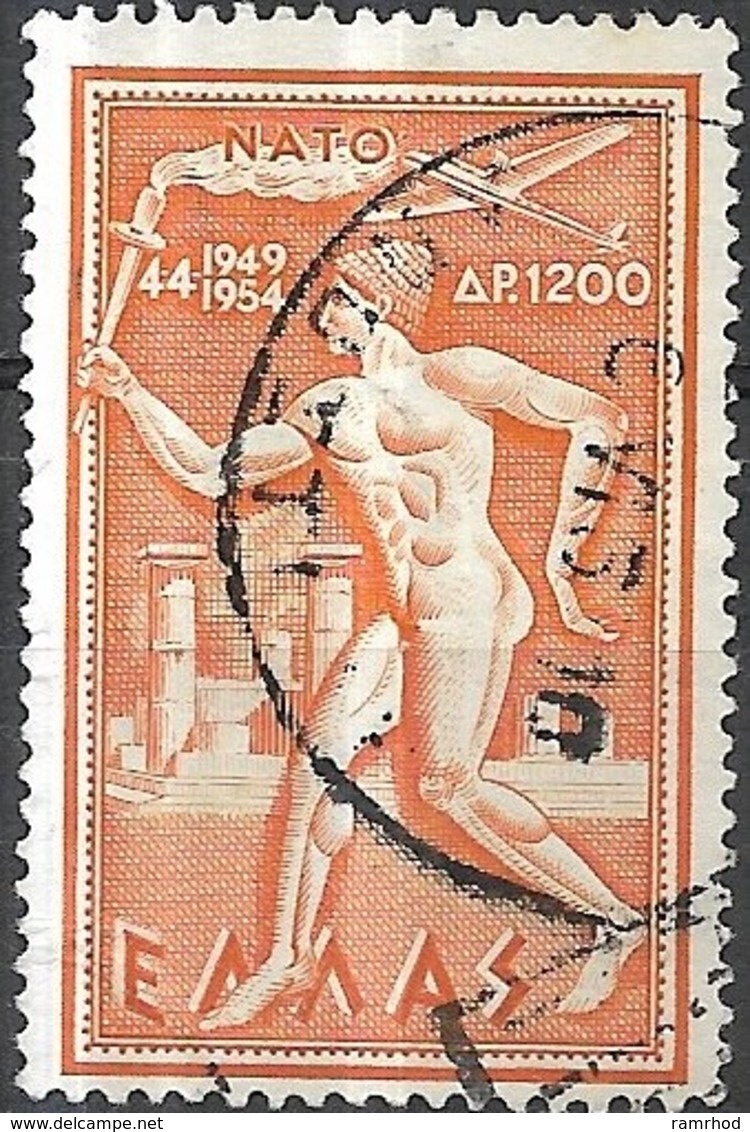 GREECE 1954 Air. Fifth Anniversary Of NATO - 1200d Athlete Bearing Torch FU - Used Stamps