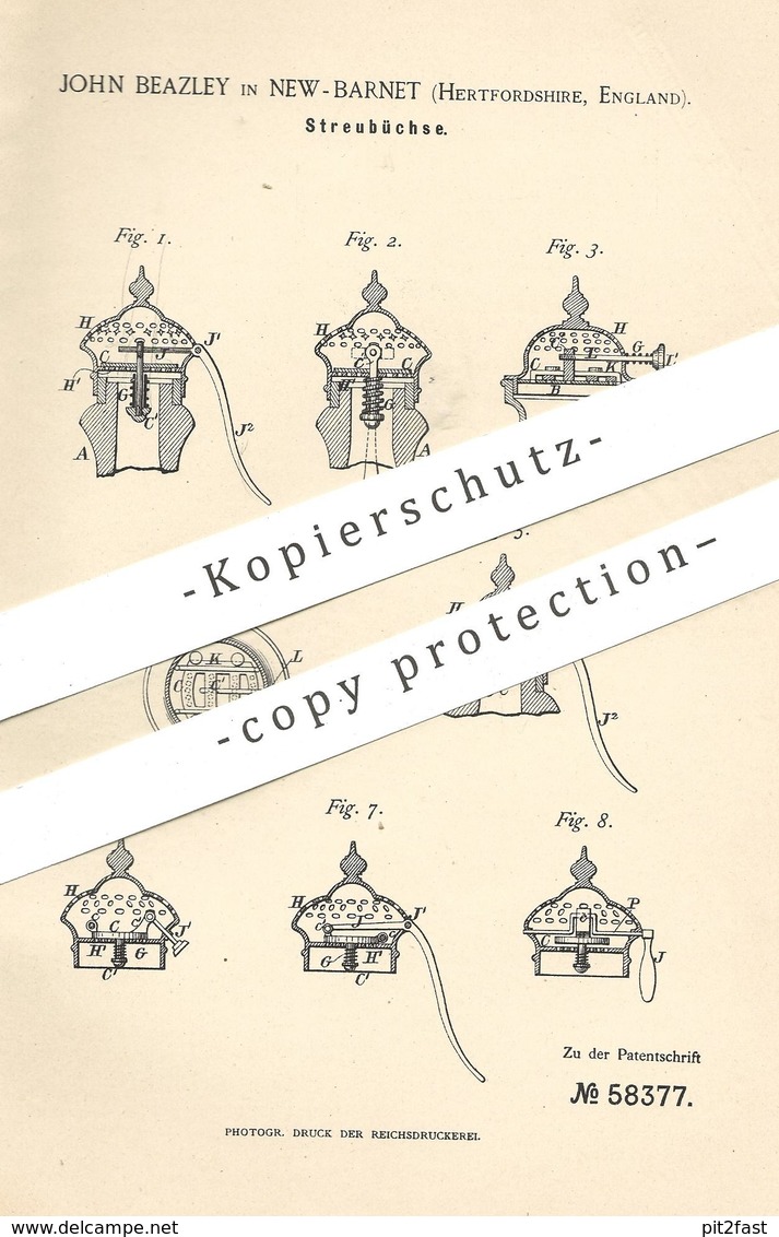 Original Patent - John Beazley , New Barnet , Hertfordshire , England , 1890 , Streubüchse  | Salzstreuer Pfefferstreuer - Historische Dokumente