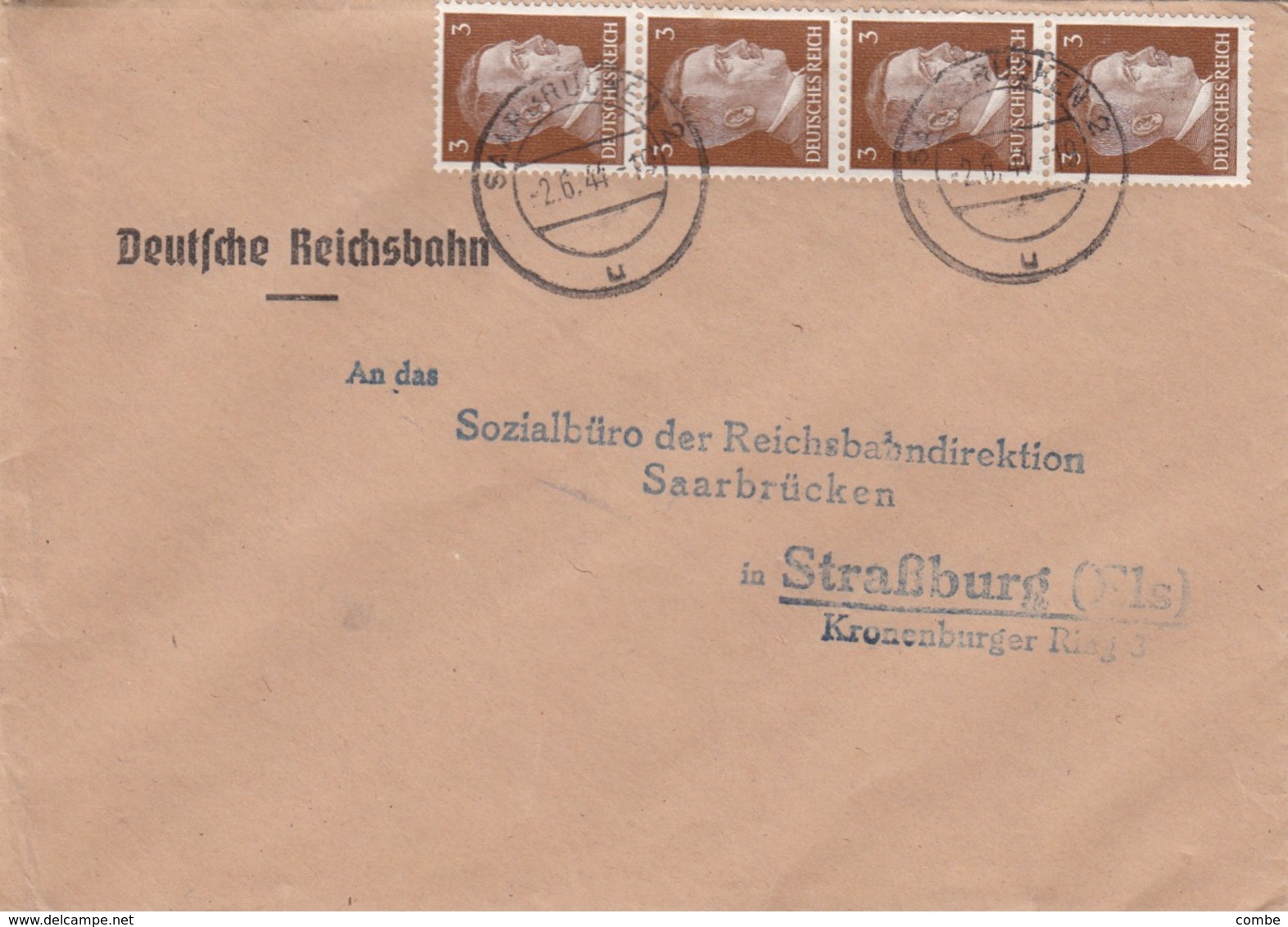 BRIEF. 2 6 44. SAARBRUCKEN TO SRASSBURG ELSASS - Covers & Documents