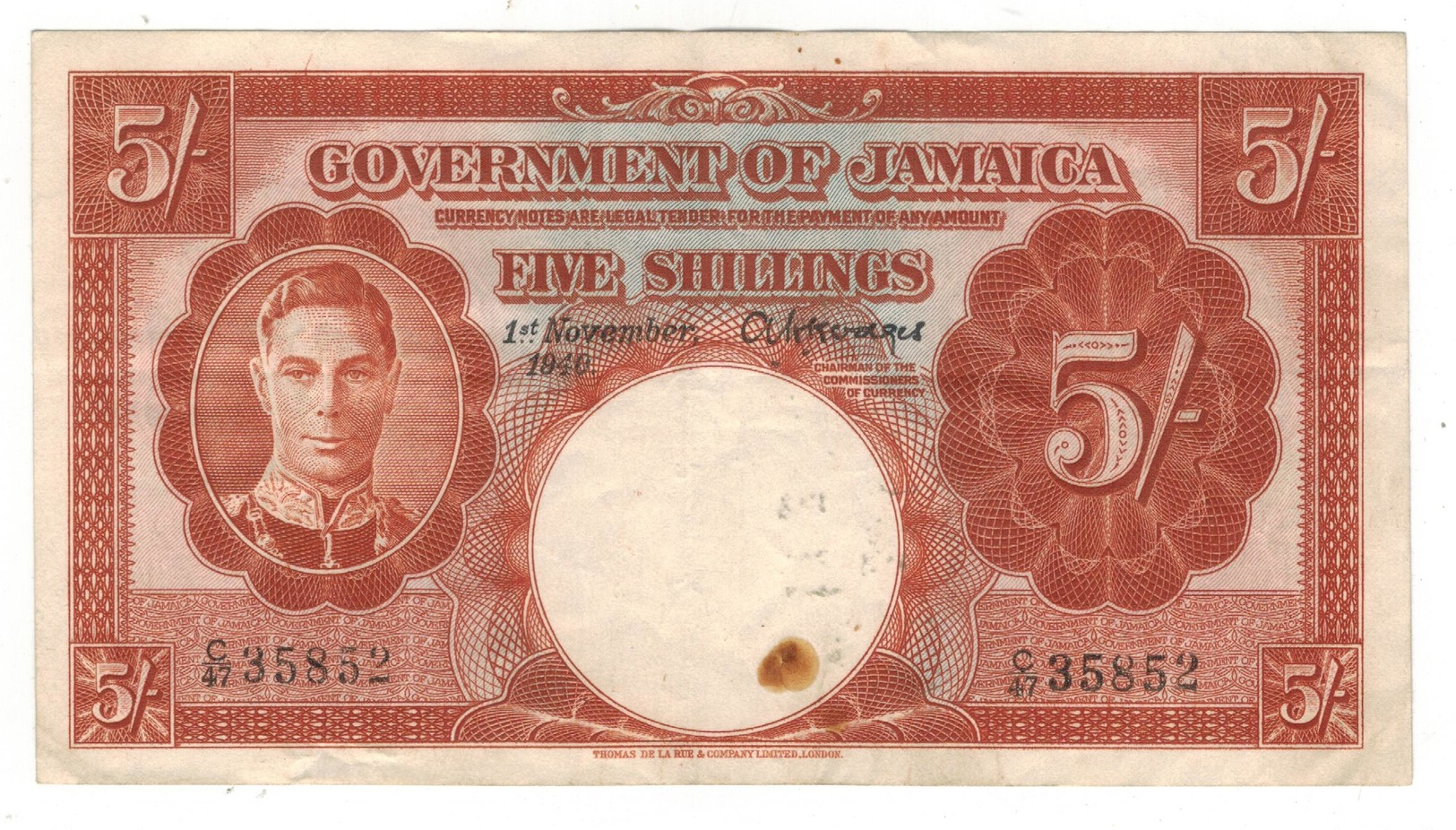 Jamaica, 5 Shillings 1940 , Crisp VF+. - Jamaique