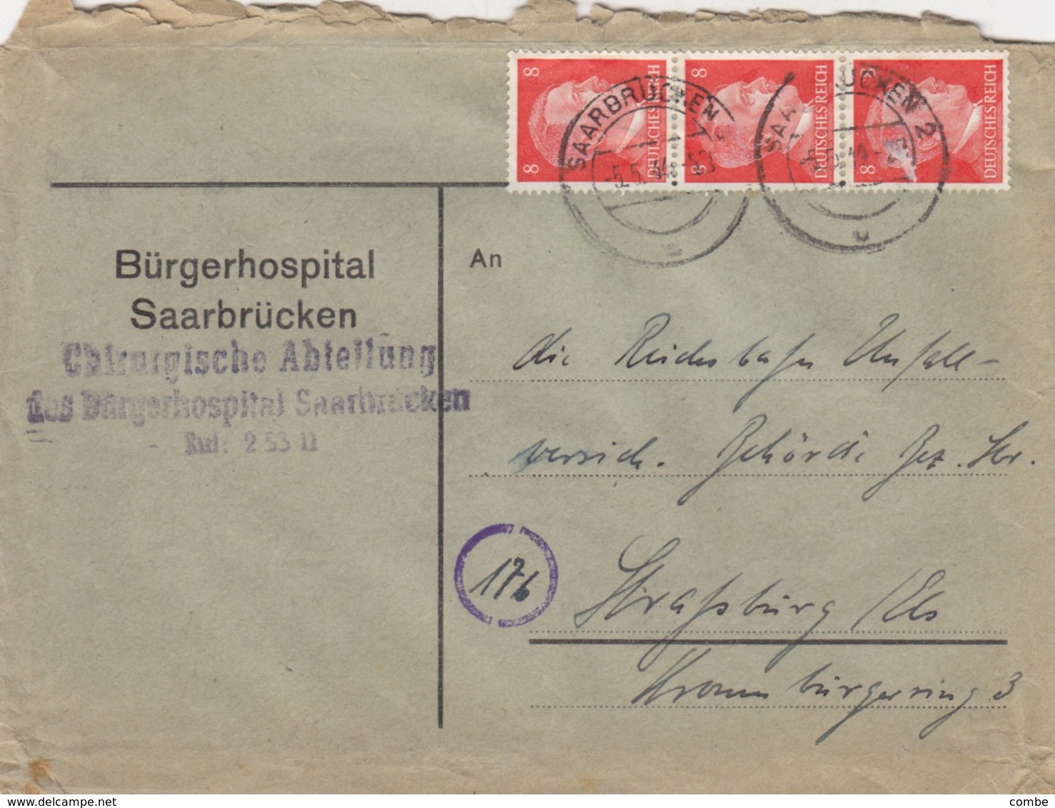 BRIEF . 5 5 44. BÜRGERHOSPITAL SAARBRÜCKEN - Briefe U. Dokumente