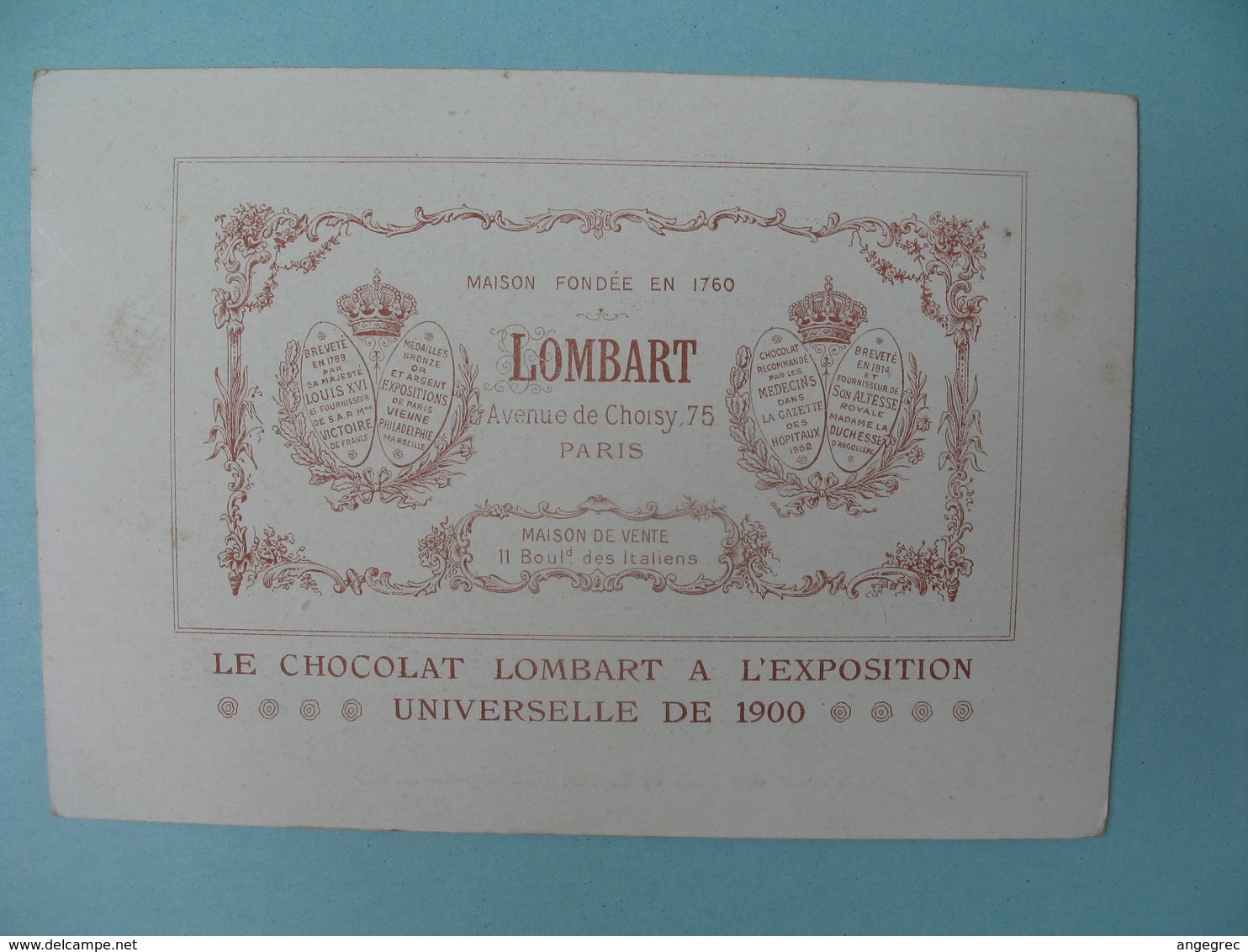 Carte Publicité - Chocolat Lombart à L'exposition Universelle De 1900 Paris - Palais Des Fils Et Tissus  (Champs-de-Mars - Advertising