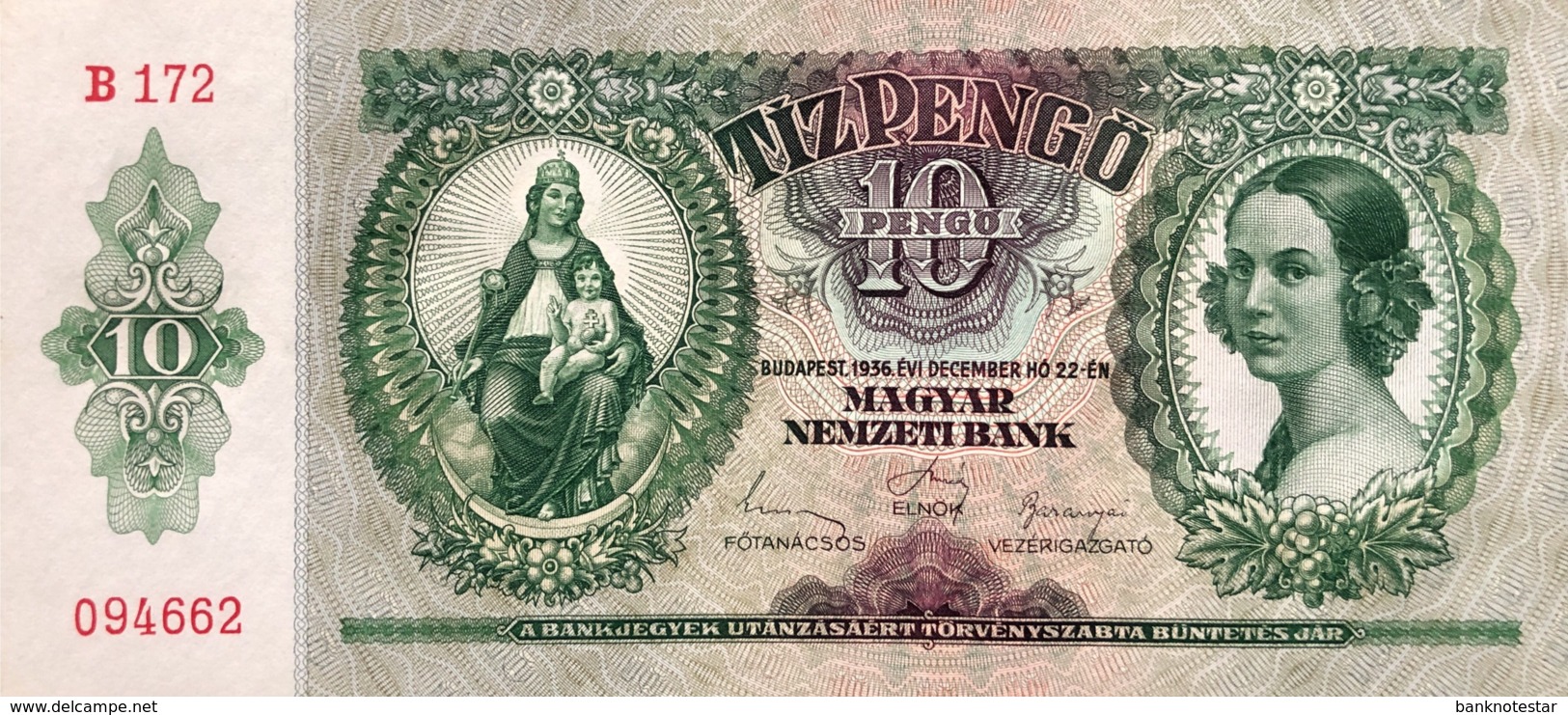 Hungary 10 Pengö, P-100 (22.12.1936) - UNC - Ungarn