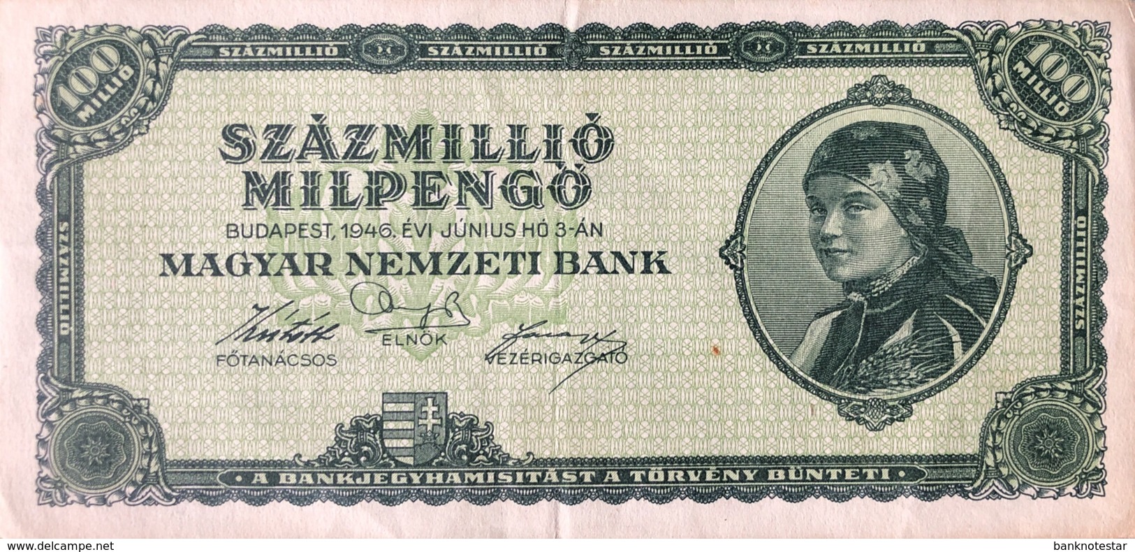 Hungary 100 Million Milpengö, P-130 (3.6.1946) - XF - Ungarn