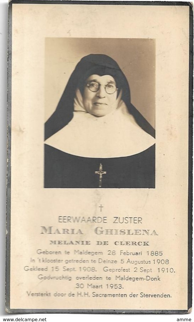 Doodsprentje  *  Zuster Maria-Ghislena - De Clerck Melanie (° Maldegem 1885  /klooster Deinze /+ Maldegem-Donk 1953) - Religion & Esotérisme