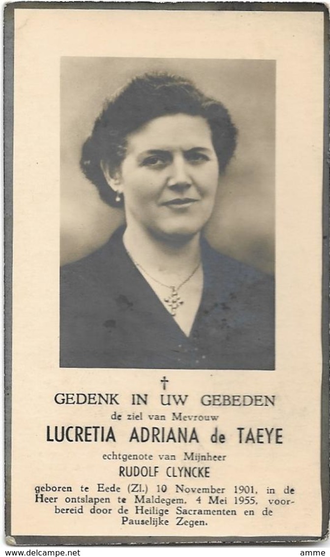 Doodsprentje  *  De Taeye Lucretia Adriana (° Eede 1901 / + Maldegem 1955)  X Clyncke Rudolf - Religion & Esotérisme