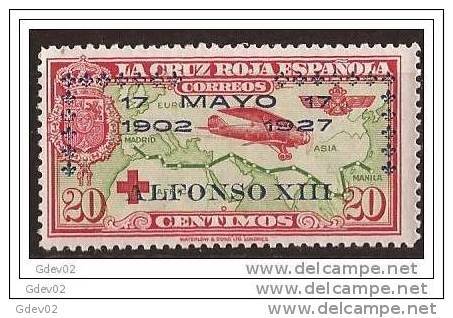 ES366-LA1021TA.España. Spain   Espagne.CRUZ ROJA ESPAÑOLA AEREA.SOBRECARGADA1926 (Ed 366**). Sin Charnela MAGNIFICO - Nuevos