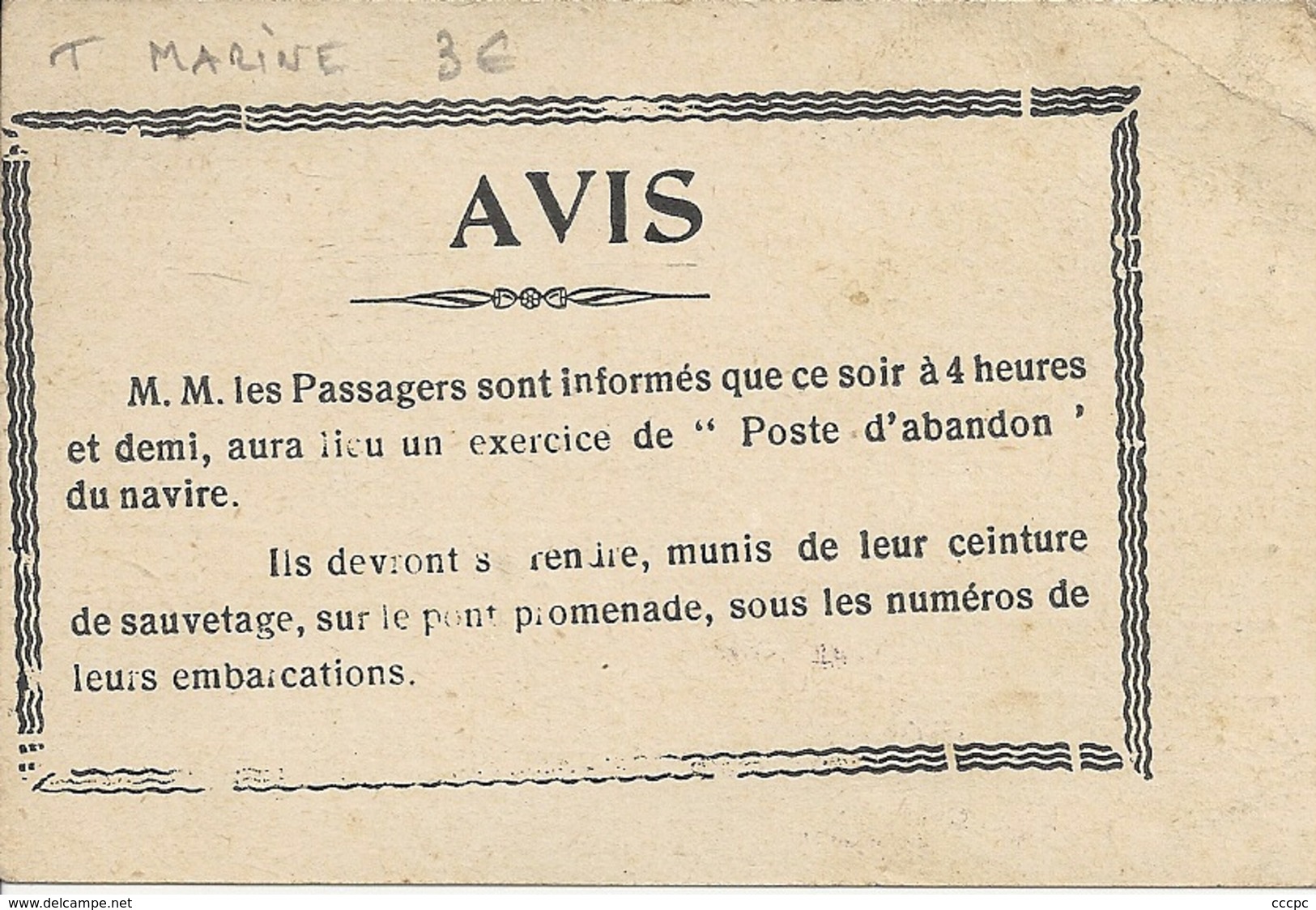 Ticket Avis De Marine Un Exercice De Poste D'Abandon Du Navire - Autres & Non Classés