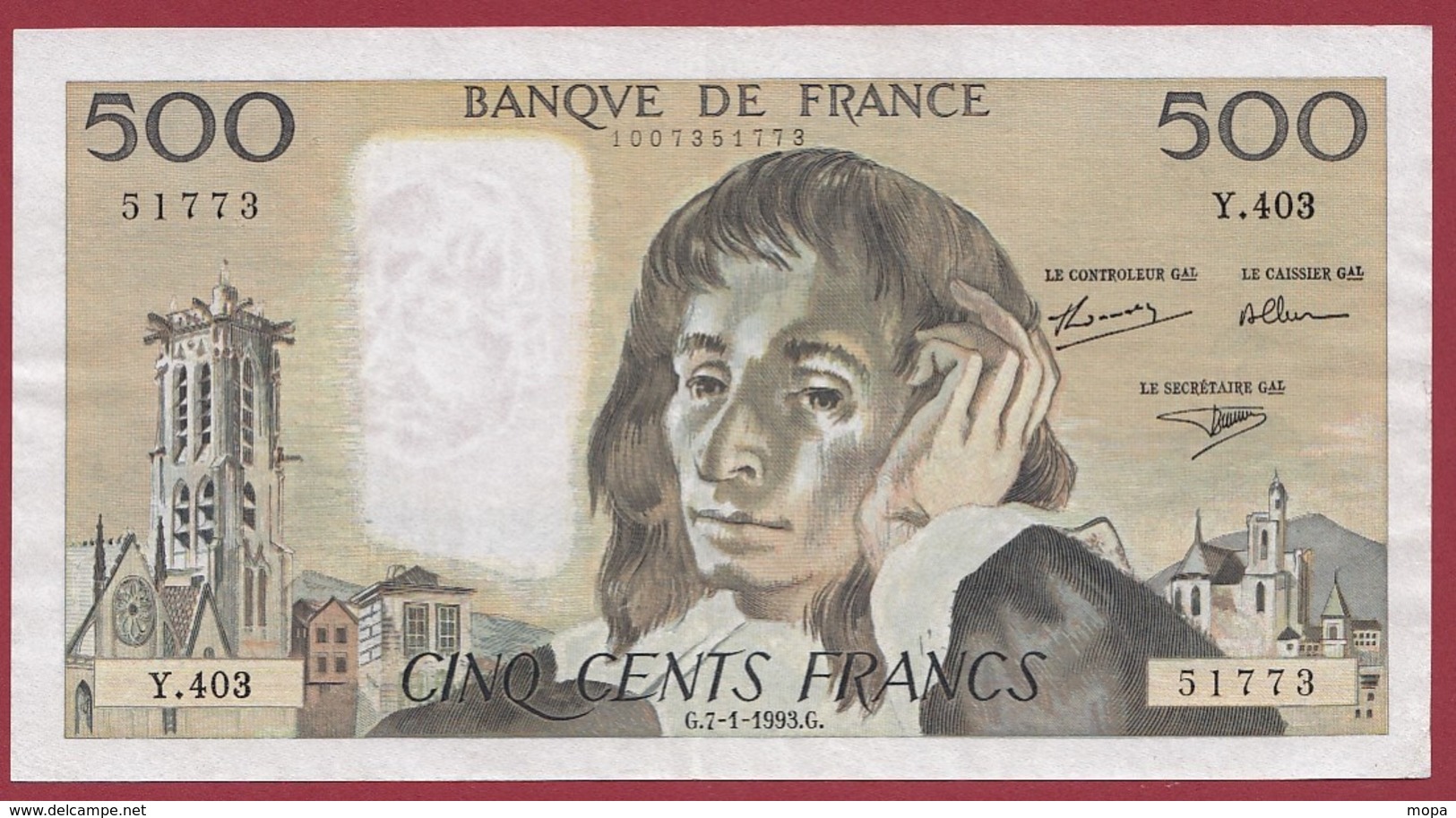 500 Francs "Pascal" Du 07/01/1931.G---XF/SUP+---ALPH.Y.403--AUCUN TROU D EPINGLE--BEAU BILLET - 500 F 1968-1993 ''Pascal''