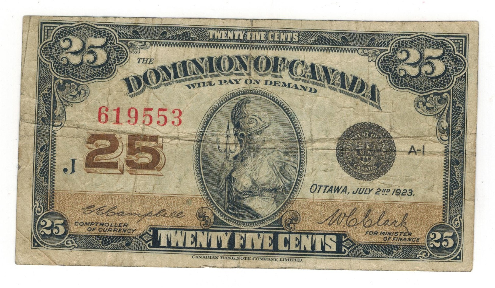 Dominion Of Canada,  25 Cents 1923, F/VF. - Canada
