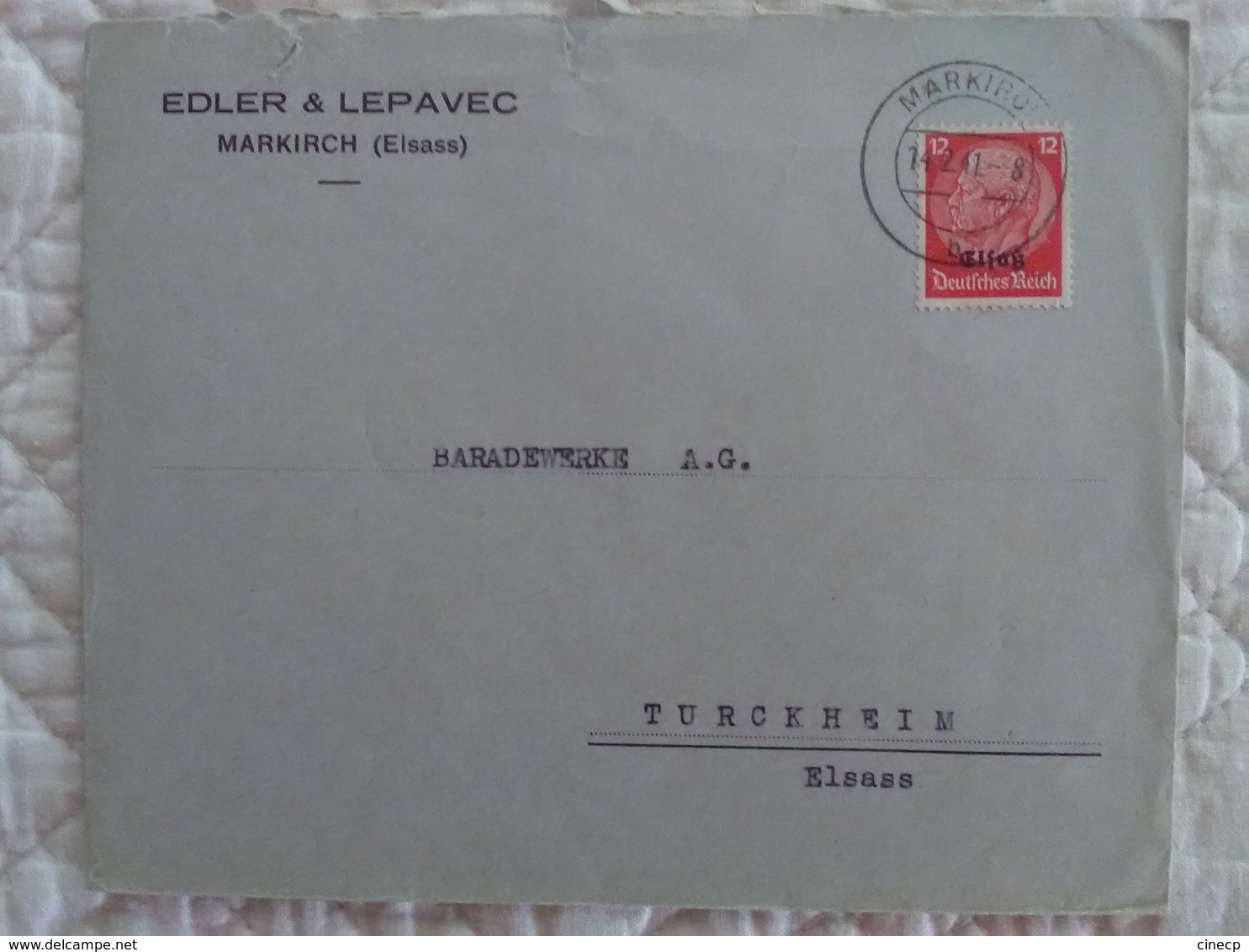 ENVELOPPE COMMERCIALE MARKIRCH HAUT RHIN ELSASS Alsace Occupée Deutsches Reich Timbre Ajout Marcophilie 1941 - Autres & Non Classés