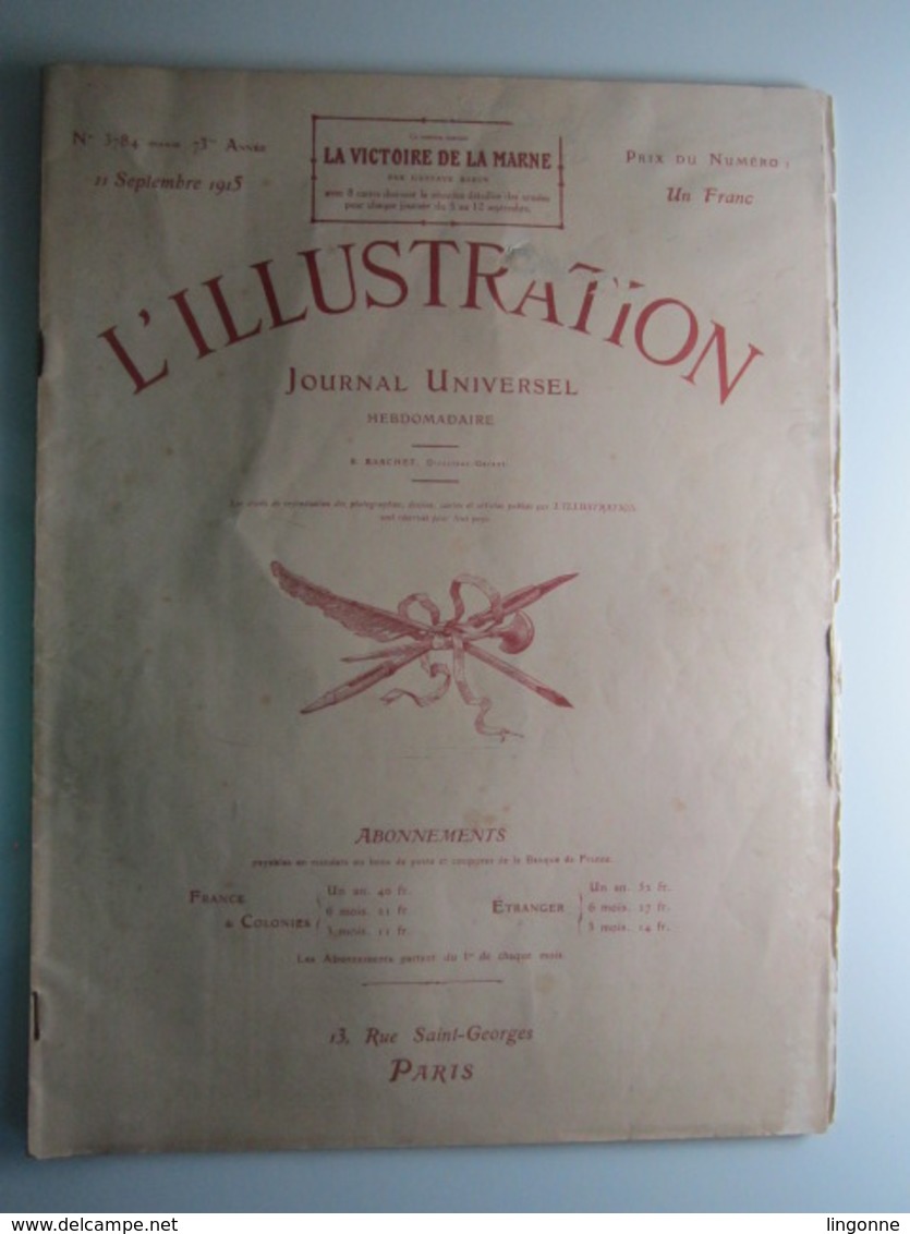 L'Illustration N°3784 11 Septembre 1915 Mort De Charles Pégoud/La Bataille De La Marne/Victor-Emmanuel Et Joffre En Ital - L'Illustration