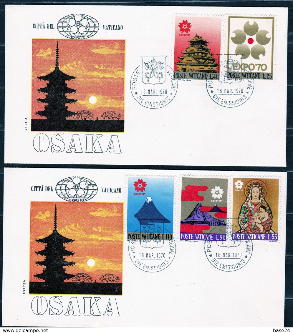 1970 Vaticano Vatican OSAKA EXPO '70 Serie Di 5 Valori Su 2 Buste Con Annullo 1° Giorno - Used Stamps