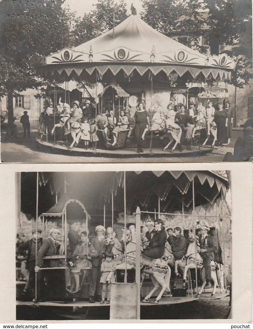 12) MONTBAZENS (AVEYRON) ENSEMBLE DE DEUX CARTES PHOTOS FARJOU - FETE FORAINE - MANEGE - CHEVAUX DE BOIS  - 2 SCANS) - Montbazens