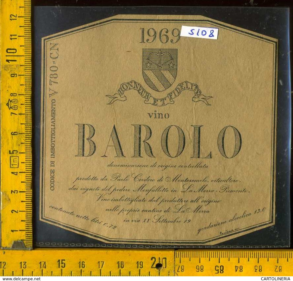 Etichetta Vino Liquore Barolo 1969 Podere Monfalletto - La Morra CN - Altri & Non Classificati