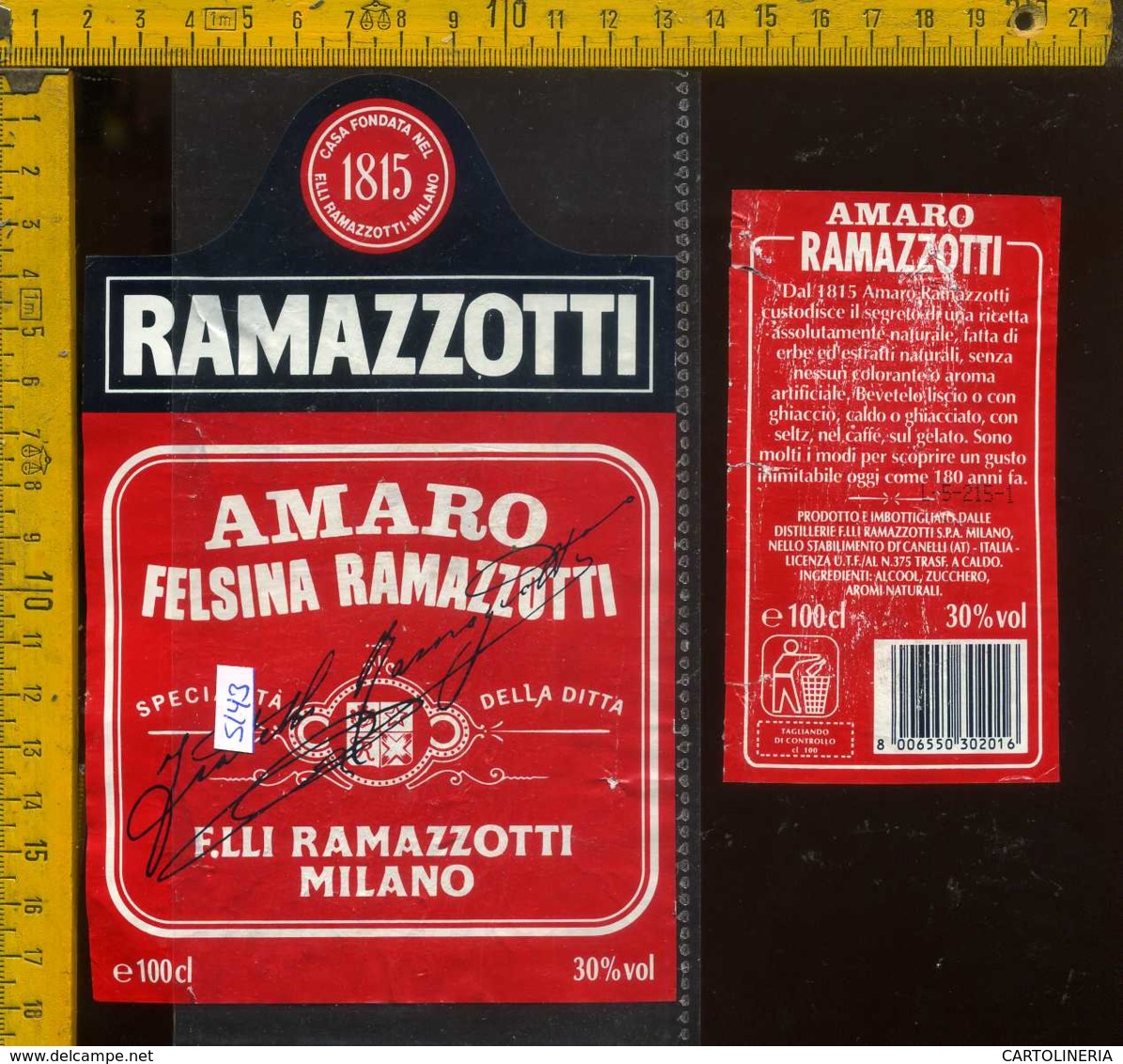 Etichetta Vino Liquore Amaro Felsina Ramazzotti  - Milano - Altri & Non Classificati