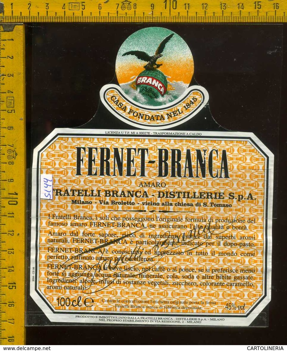 Etichetta Vino Liquore Fernet Branca Distillerie Fratelli Branca MI - Altri & Non Classificati