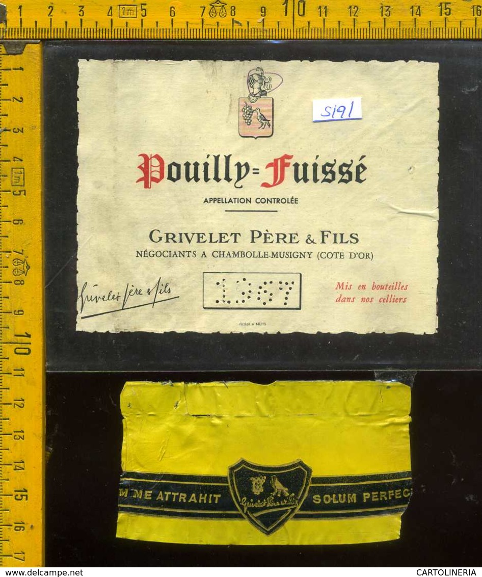 Etichetta Vino Liquore Grivelet Père Pouilly-Fuissè 1964 - Francia - Altri & Non Classificati