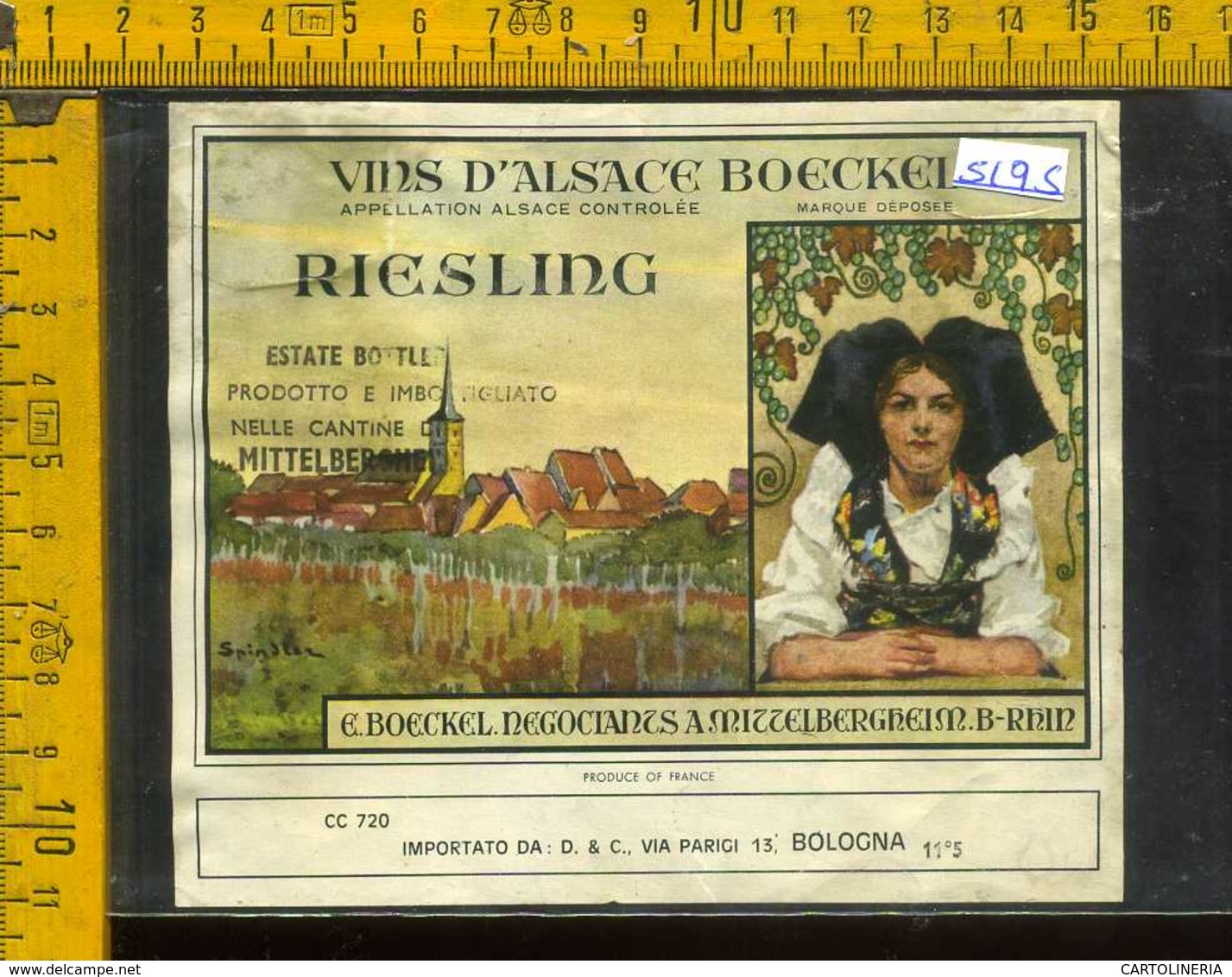 Etichetta Vino Liquore Vin D'Alsace Riesling 1967 - Francia - Altri & Non Classificati