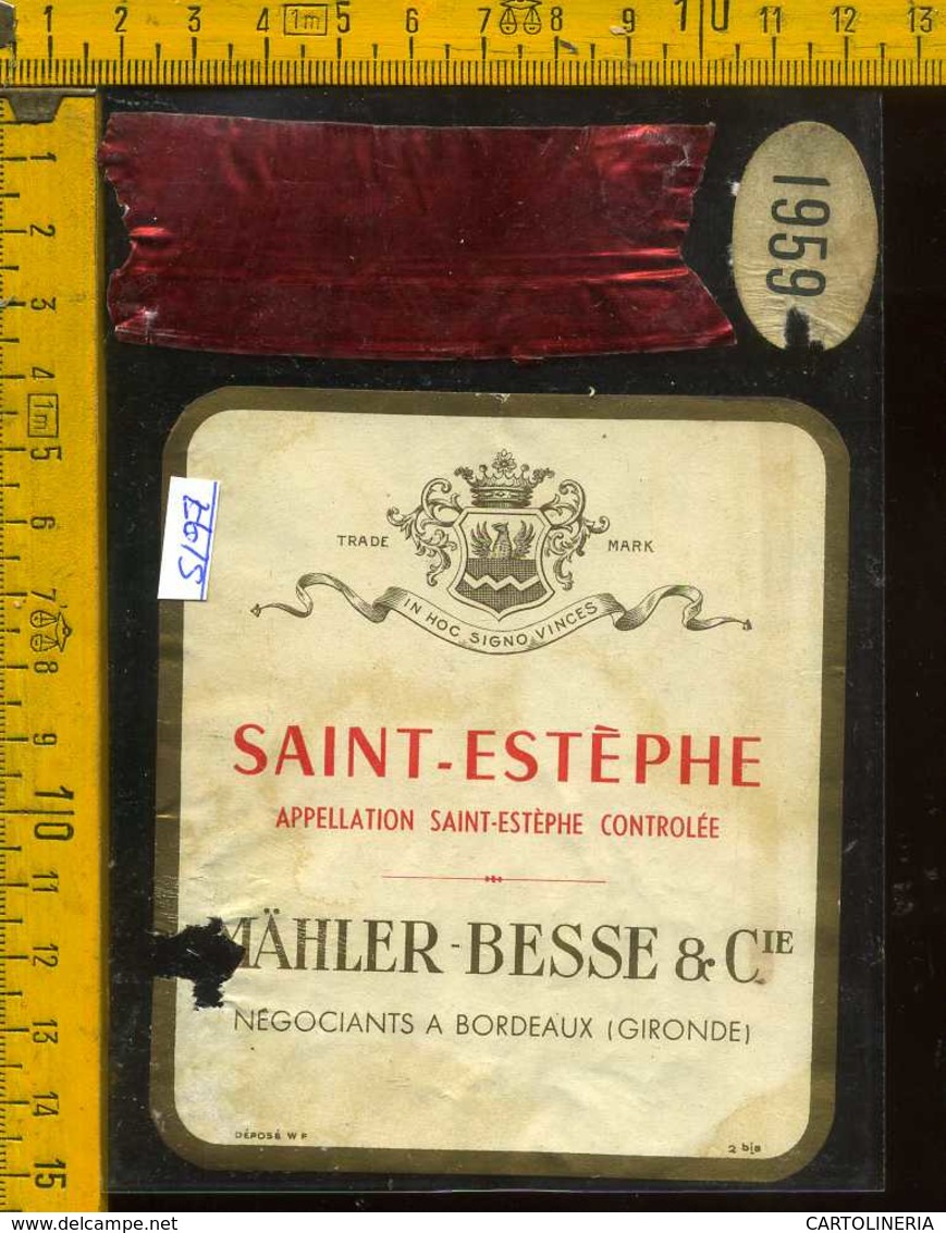 Etichetta Vino Liquore Saint-Estèphe 1959 - Francia (difetto) - Altri & Non Classificati