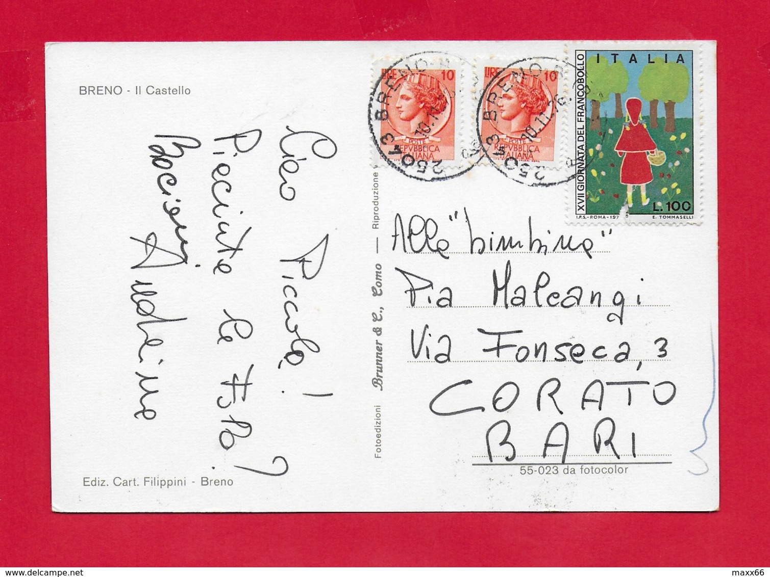 CARTOLINA VG ITALIA - BRENO (BS) - Il Castello - 10 X 15 - ANN. 1976 GIORNATA DEL FRANCOBOLLO - Brescia