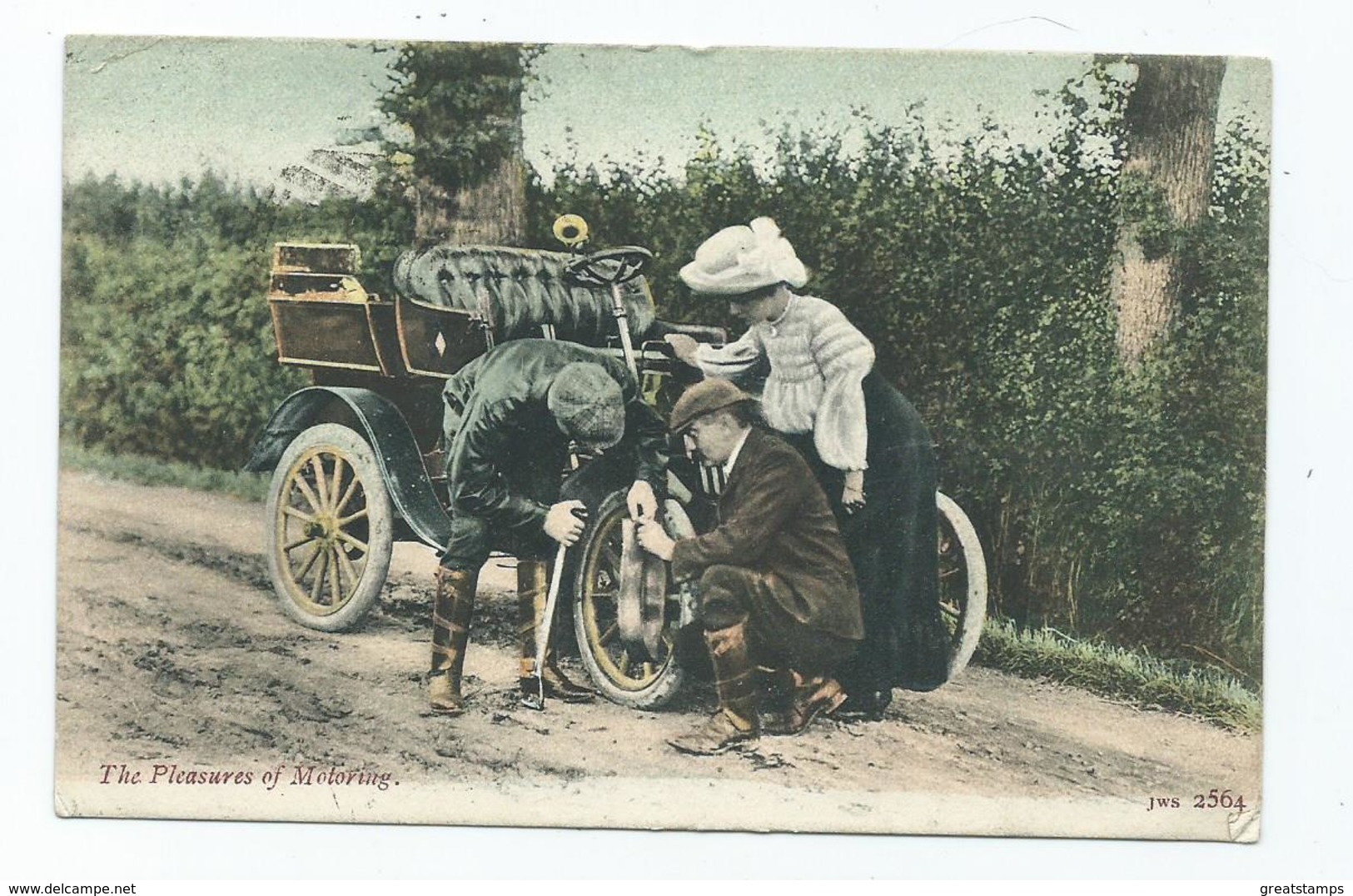 J.w.s. Jws  Postcard Number 2564 The Pleasures Of Motoring Really Early Posted 1905 Pre-model T Ford - Passenger Cars