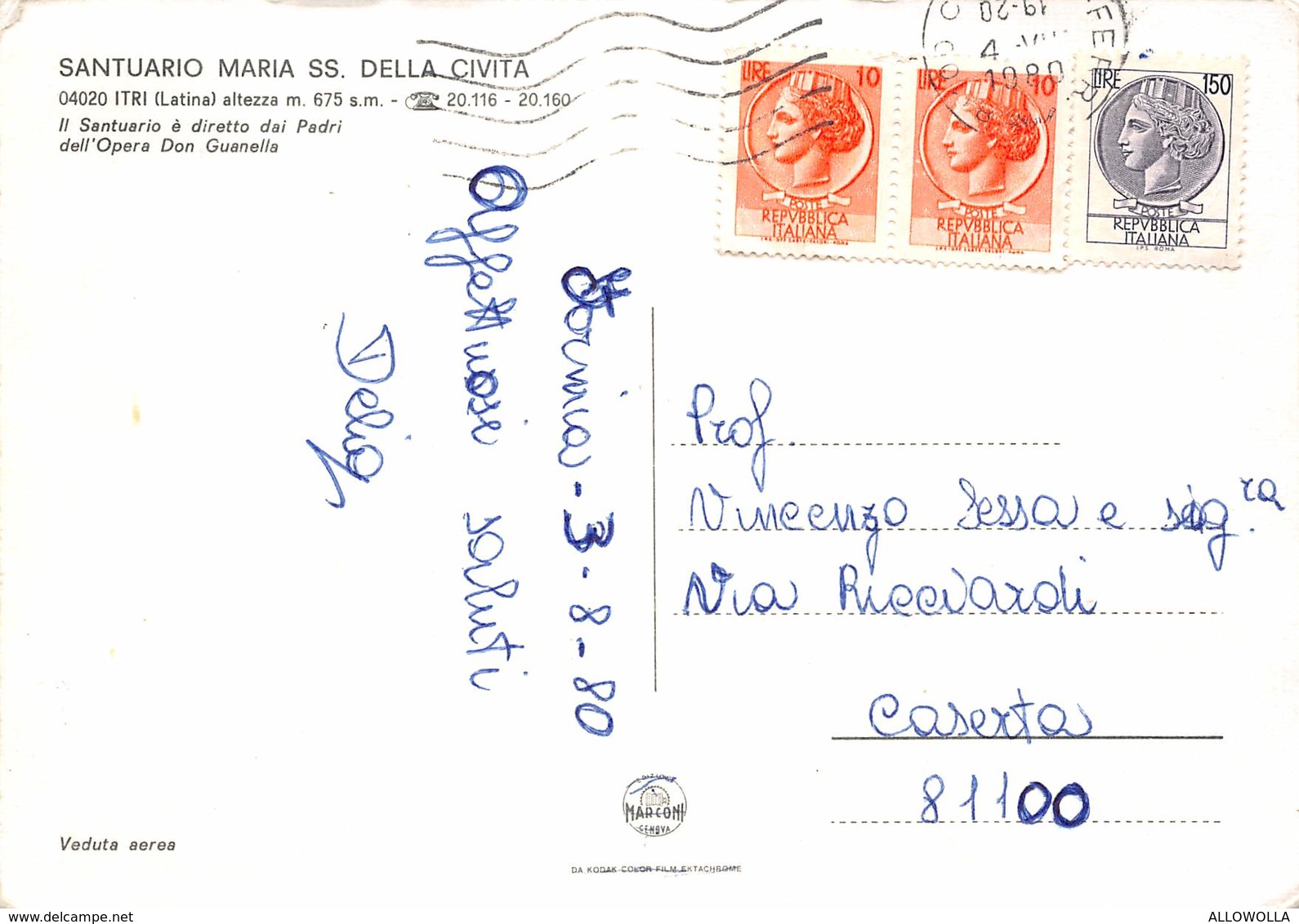 4686" SANTUARIO MARIA SS. DELLA CIVITA-ITRI (LATINA) "-CART. ILL. POST. OR. SPED.1980 - Latina